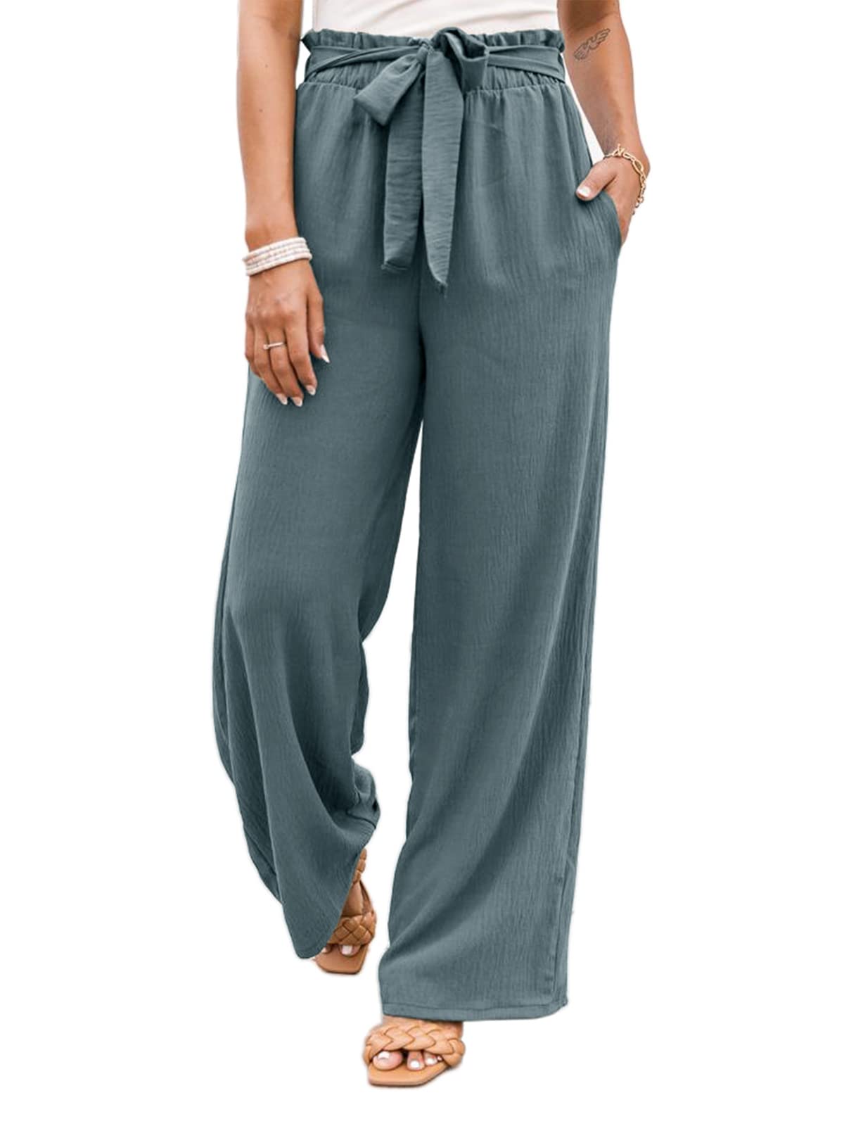 NIMIN Women's High Waisted Wide Leg Pants - Business Casual Work Pants with Pockets | Loose Flowy Summer Beach Trousers for Office, Travel & Vacation