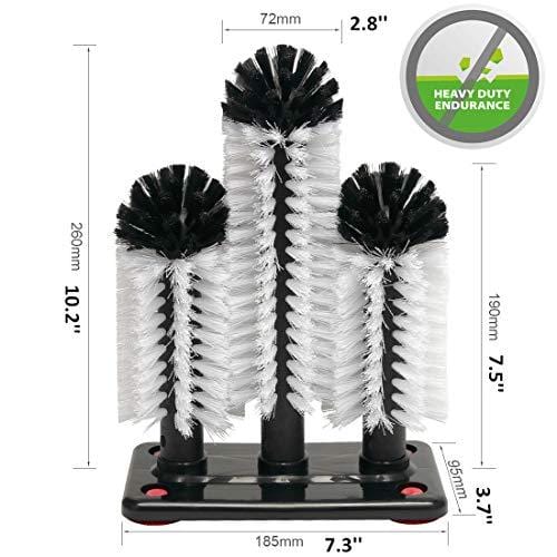 Commercial Triple 3 Brush Bar Glass Washer for Kitchen Sink with Suction Cup Base - Perfect for Restaurants, Bars, and Home Dishwashing