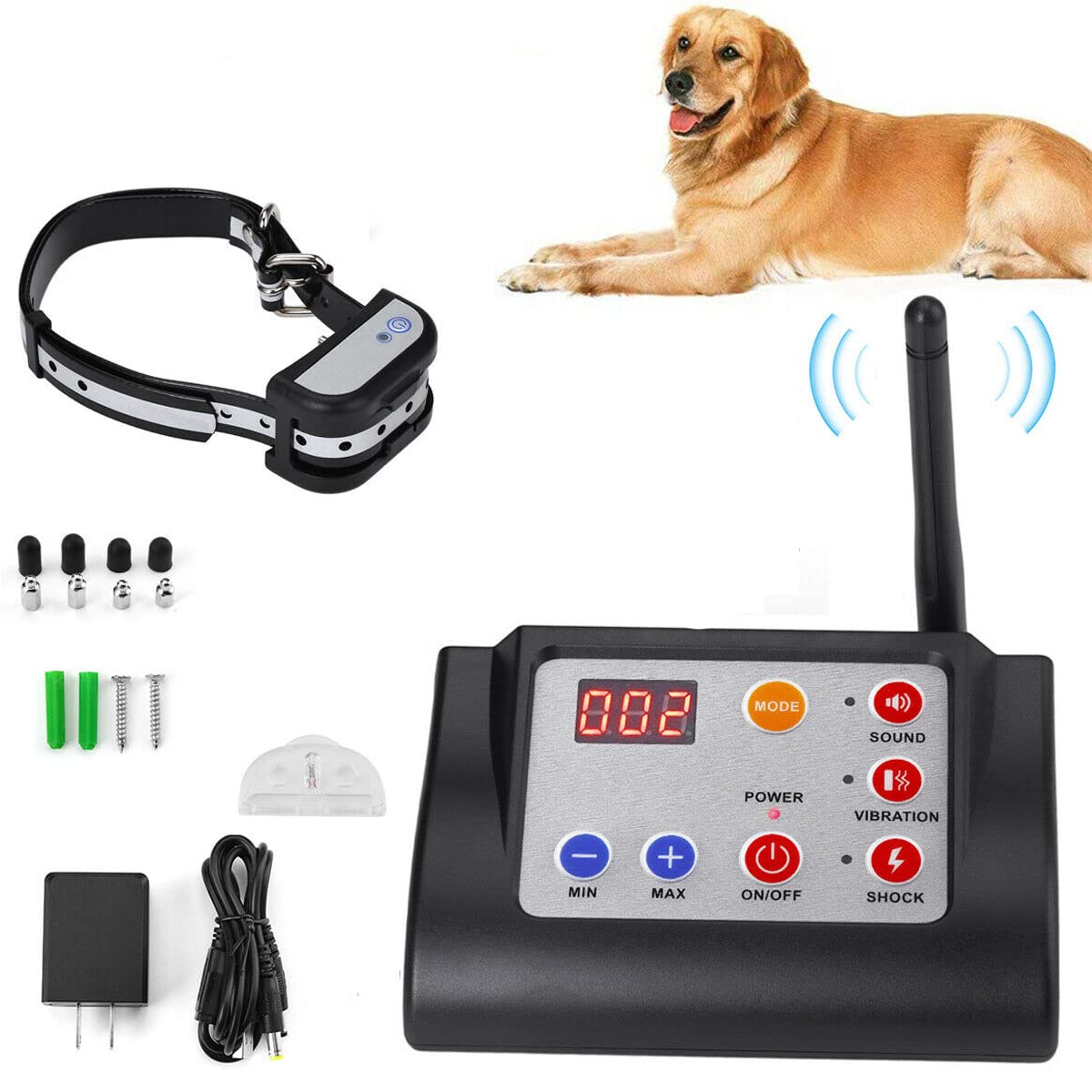 **Wireless Dog Fence System - Adjustable 1000ft Range, Rechargeable & Waterproof Collar - Safe Pet Containment for Small & Large Dogs - Perfect for Backyards, Parks & Training**