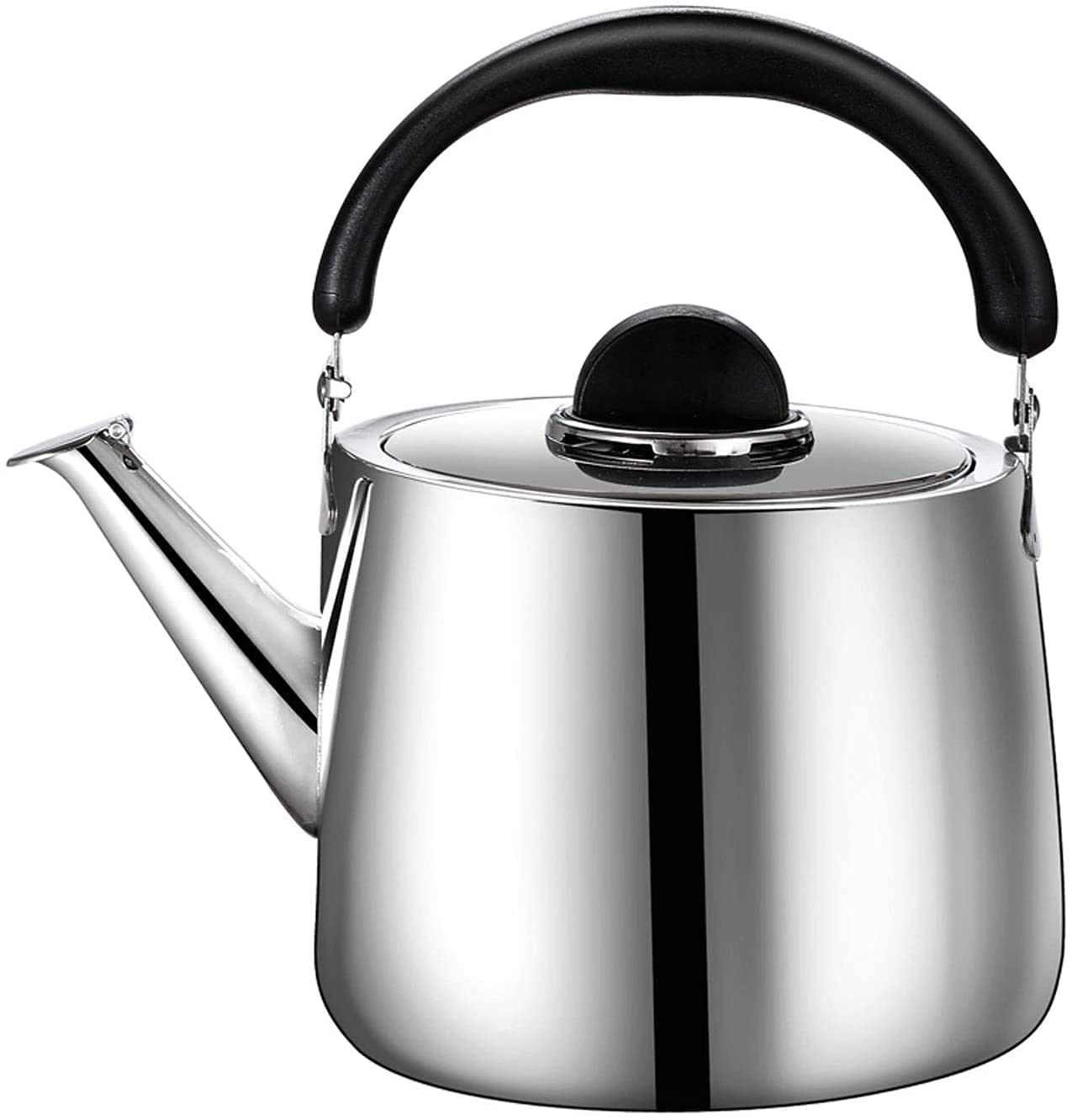 5L Stainless Steel Whistling Tea Kettle with Heat-Resistant Handle - NC Induction Compatible Large Capacity Stovetop Kettle (Silver) - Perfect for Boiling Water, Making Tea & Coffee in Home Kitchen