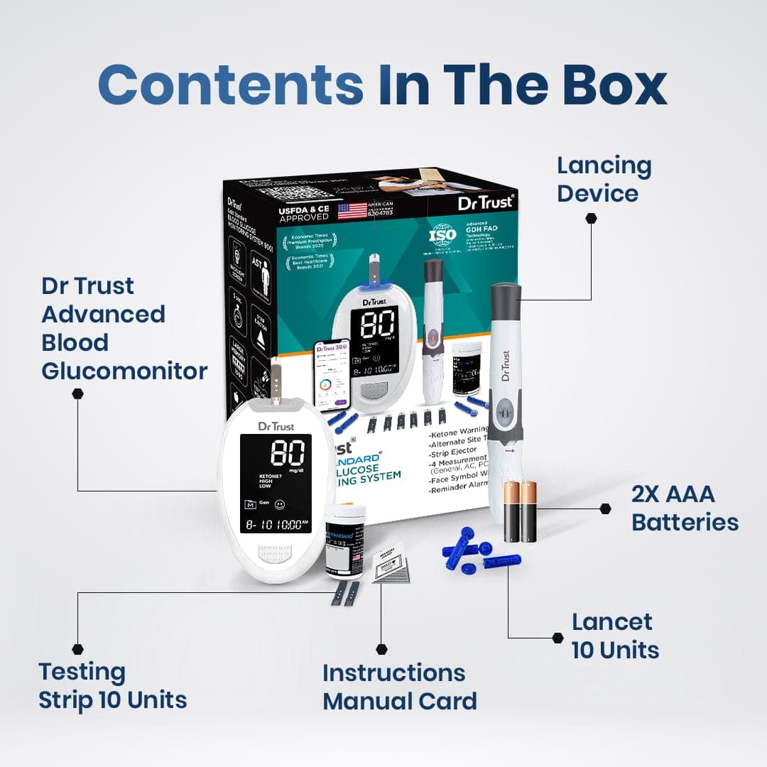 Dr Trust USA Platinum Blood Glucose Monitoring System - Digital Blood Sugar Testing Kit with 10 Strips, 10 Lancets & Lancing Device | Accurate Home Glucose Meter for Diabetes Management | Easy to Use for Daily Health Monitoring