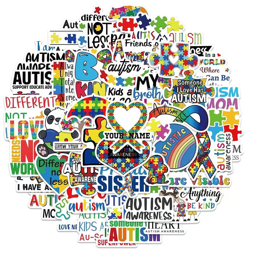 50 Pcs Autism Awareness Stickers - Waterproof Vinyl Decals for Water Bottles, Laptop, Luggage & More - Perfect for Autism Support, School, Office & Daily Use