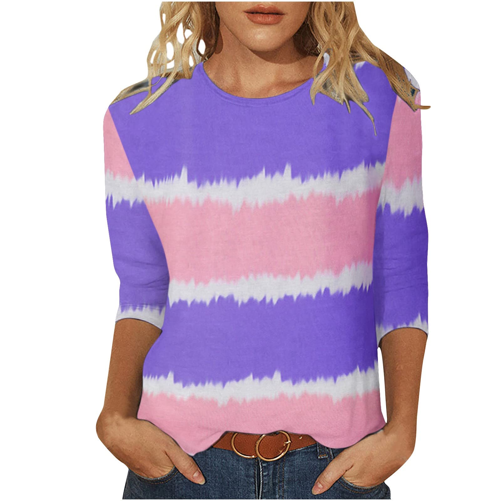 Trendy Women's Sleeveless Printed T-Shirt & 3/4 Sleeve Blouse - Round Neck Casual Tops for Summer, Work & Everyday Wear