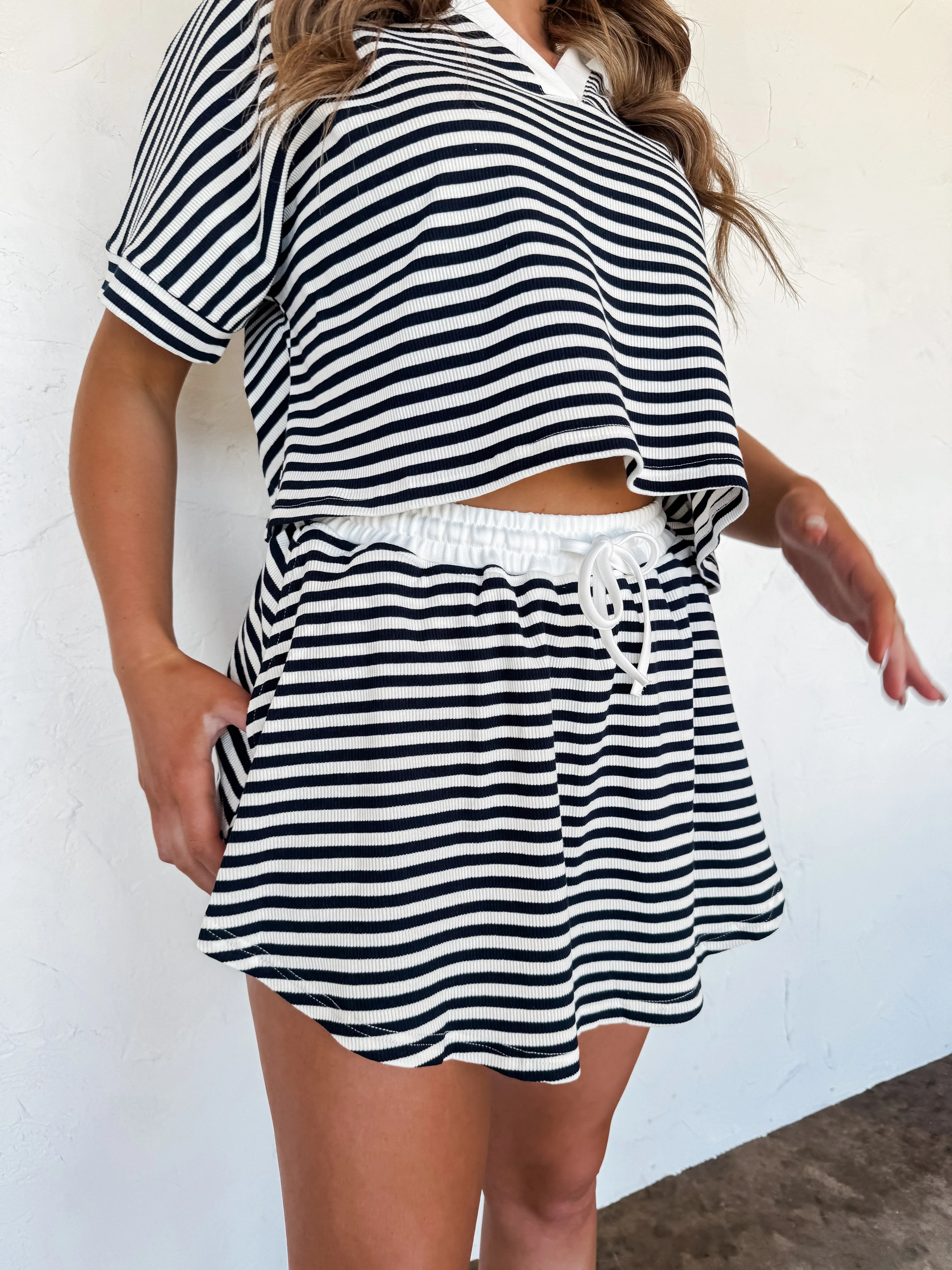 PREORDER: Stylish Harbor Stripe Skort Set - Navy & White - Perfect for Golf, Tennis & Summer Outings