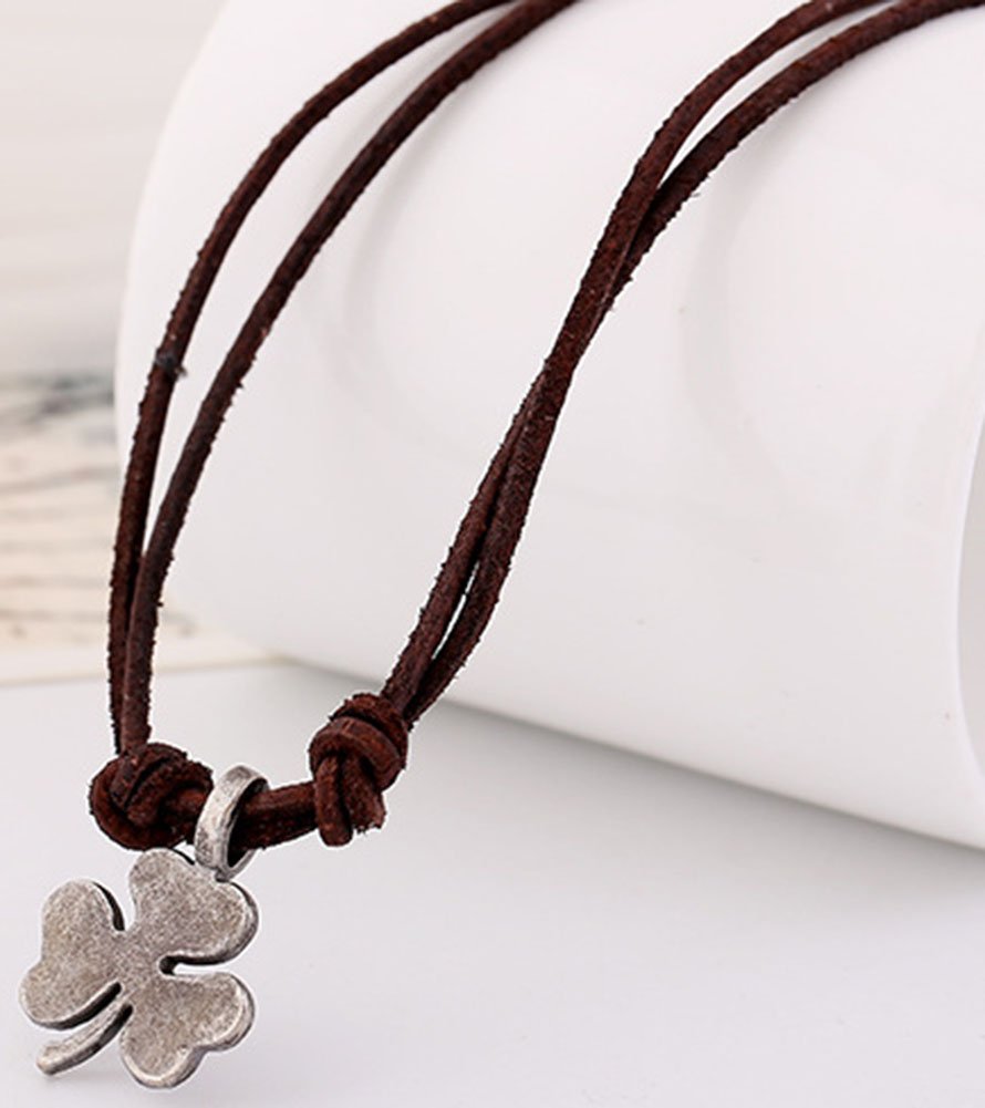 Hamoery Men's Punk Style Alloy Leather Clover Chain Pendant Necklace - Gothic Jewelry for Men, Perfect for Parties, Concerts & Alternative Fashion