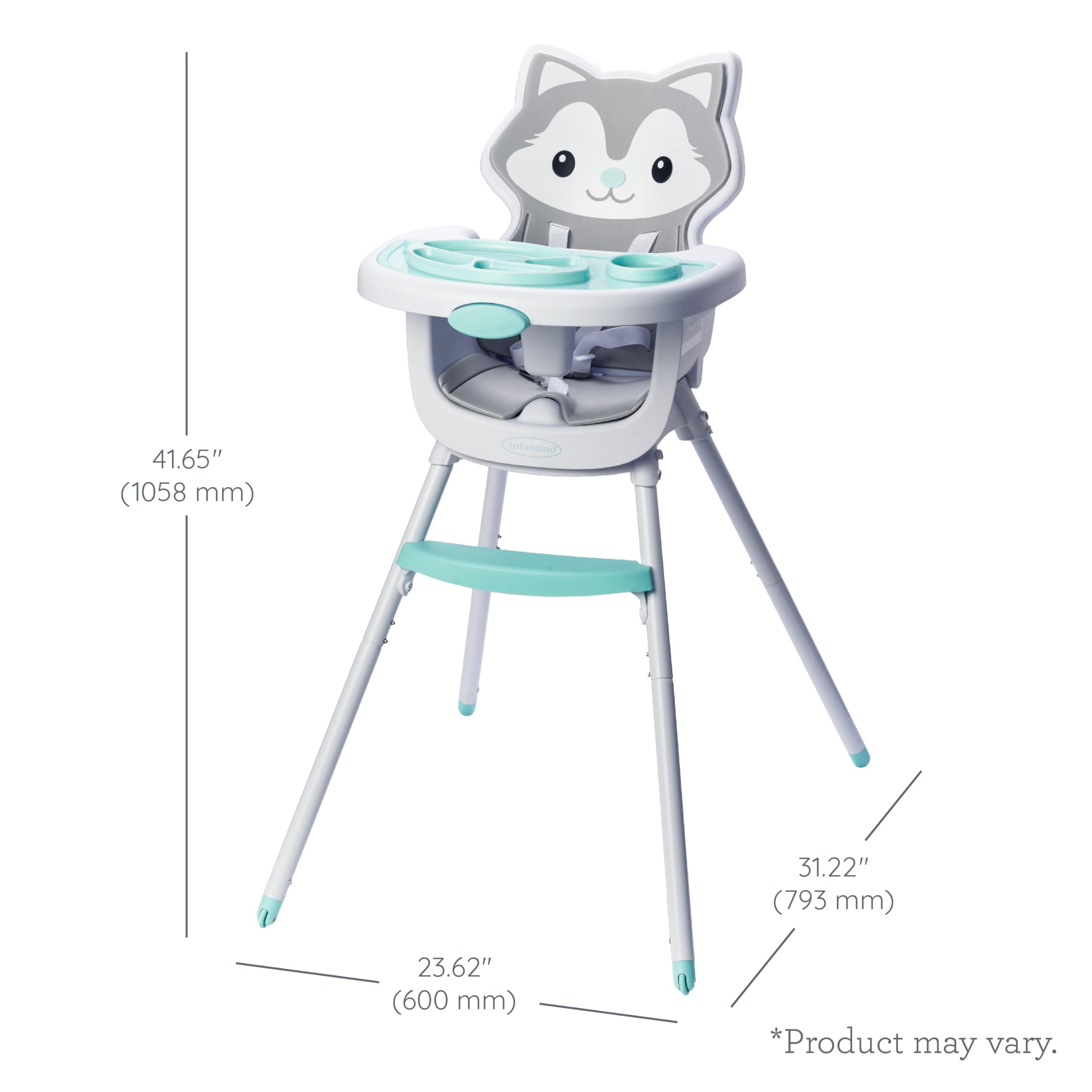 Infantino Grow-with-Me 4-in-1 Convertible High Chair with Husky Theme | Space-Saving Baby Booster Seat & Toddler Chair for 3-36 Months | Perfect for Dining, Feeding & Playtime at Home or On-the-Go