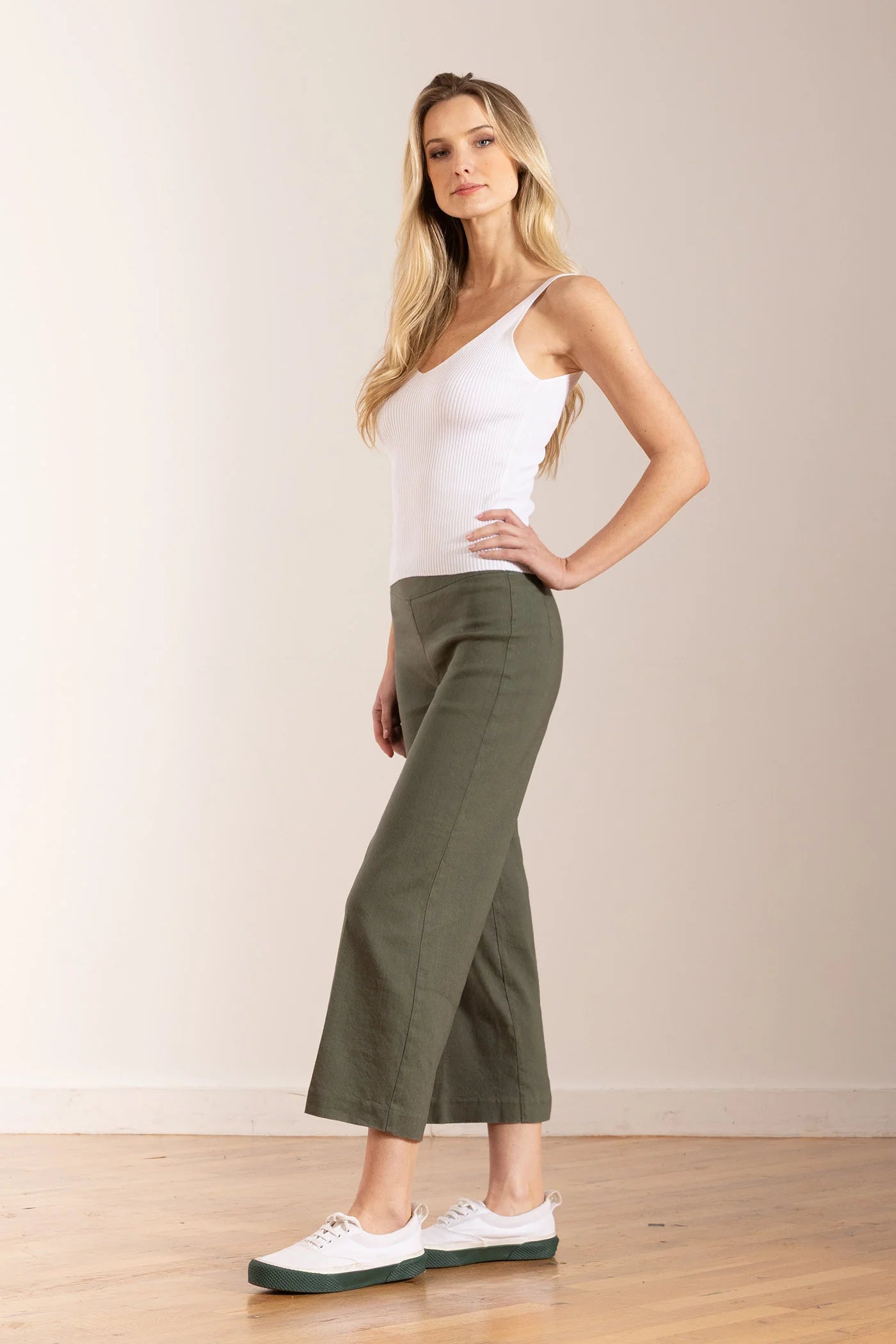 Alex Linen Pants for Women - Olive Green Comfortable Casual Trousers for Summer, Travel & Beach