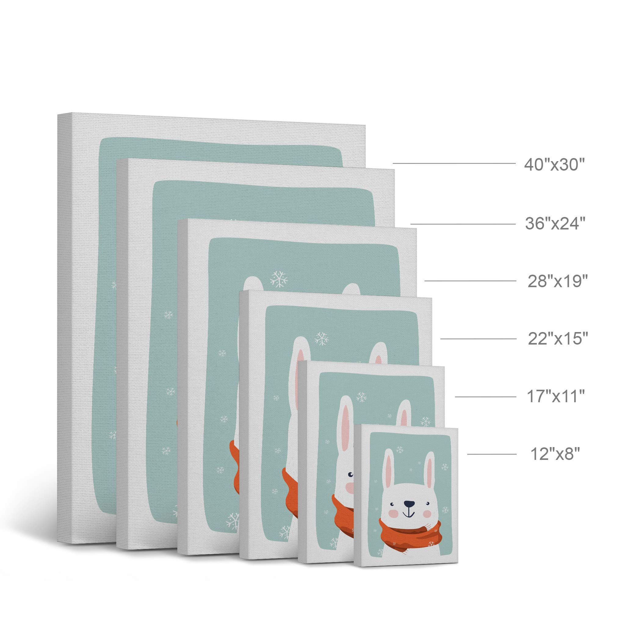 Cute Rabbit Winter Theme Canvas Print - Turquoise Background Wall Art for Kids Room, Nursery & Baby Room Decor | Made in USA 40x30 | Perfect for Birthday Gifts & Christmas Decorations