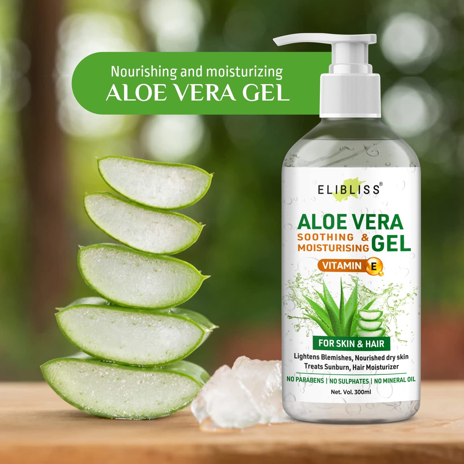 Pure Aloe Vera Gel with Vitamin E for Face & Hair Care - 300ml (Pack of 2) - Hydrating Moisturizer for Sunburn Relief, Dry Skin & Hair Treatment