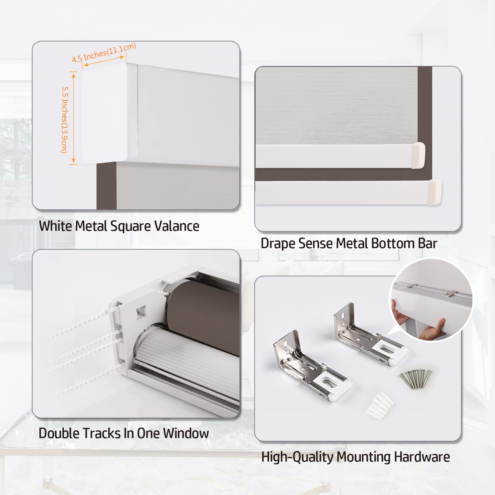 SUAKY Dual Window Blinds Roller Shades - Beige Blackout & Light Filtering Shades with Valance for Day & Night Use - Perfect for Living Room, Bedroom & Home Office Privacy