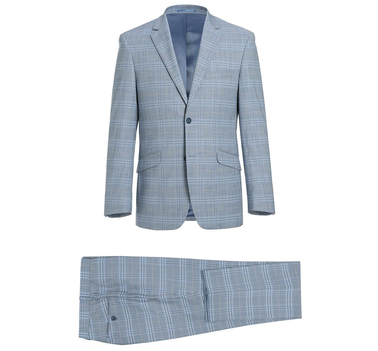 Alessandro Vitello by Renoir Light Blue 2-Piece Slim Fit Notch Lapel Stretch Windowpane Suit | Premium Men's Formal Wear for Weddings, Business Meetings & Special Occasions
