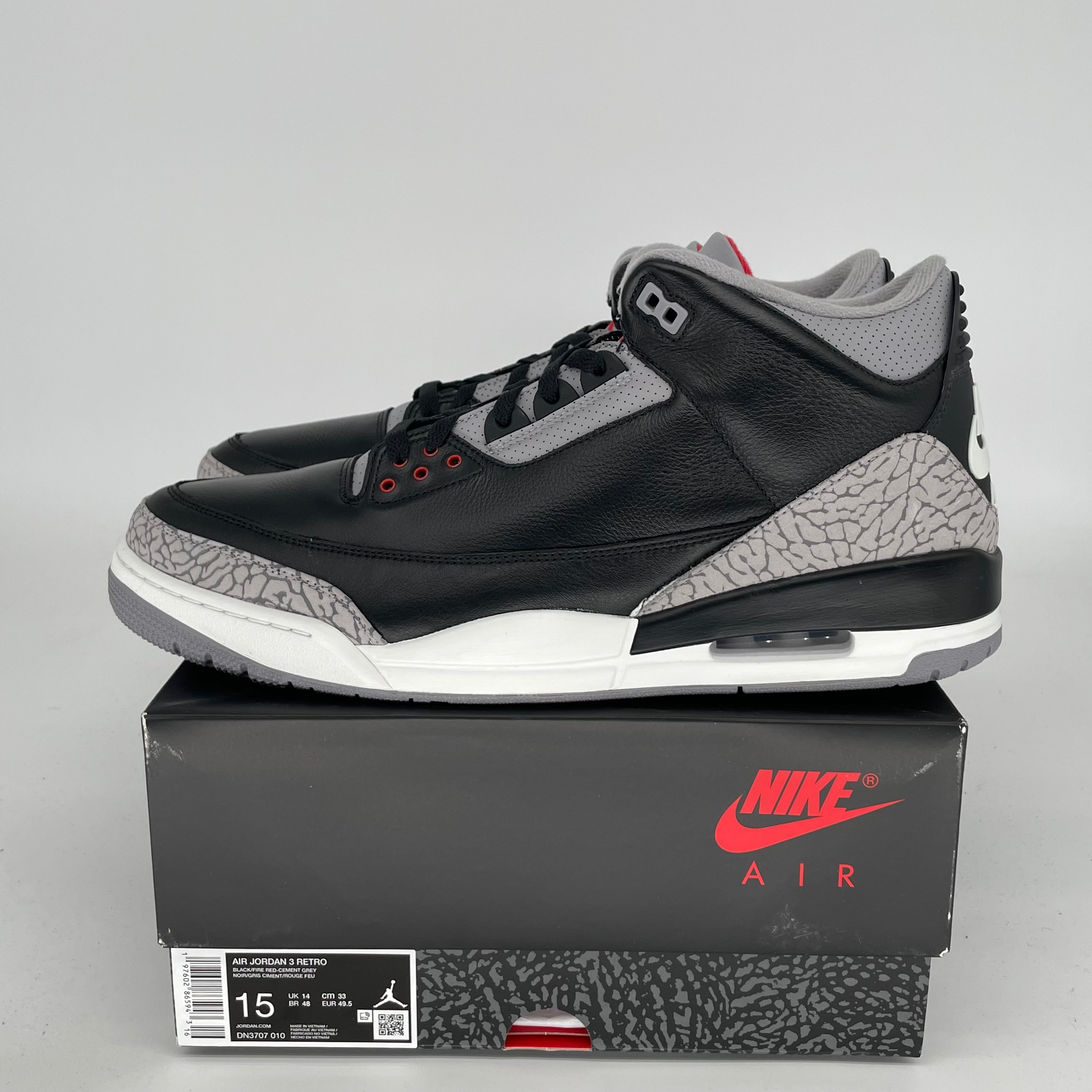 AIR JORDAN 3 Retro Black Cement Men's Basketball Shoes Size 15 - DN3707-010 | Authentic Sneakers for Streetwear & Basketball Games