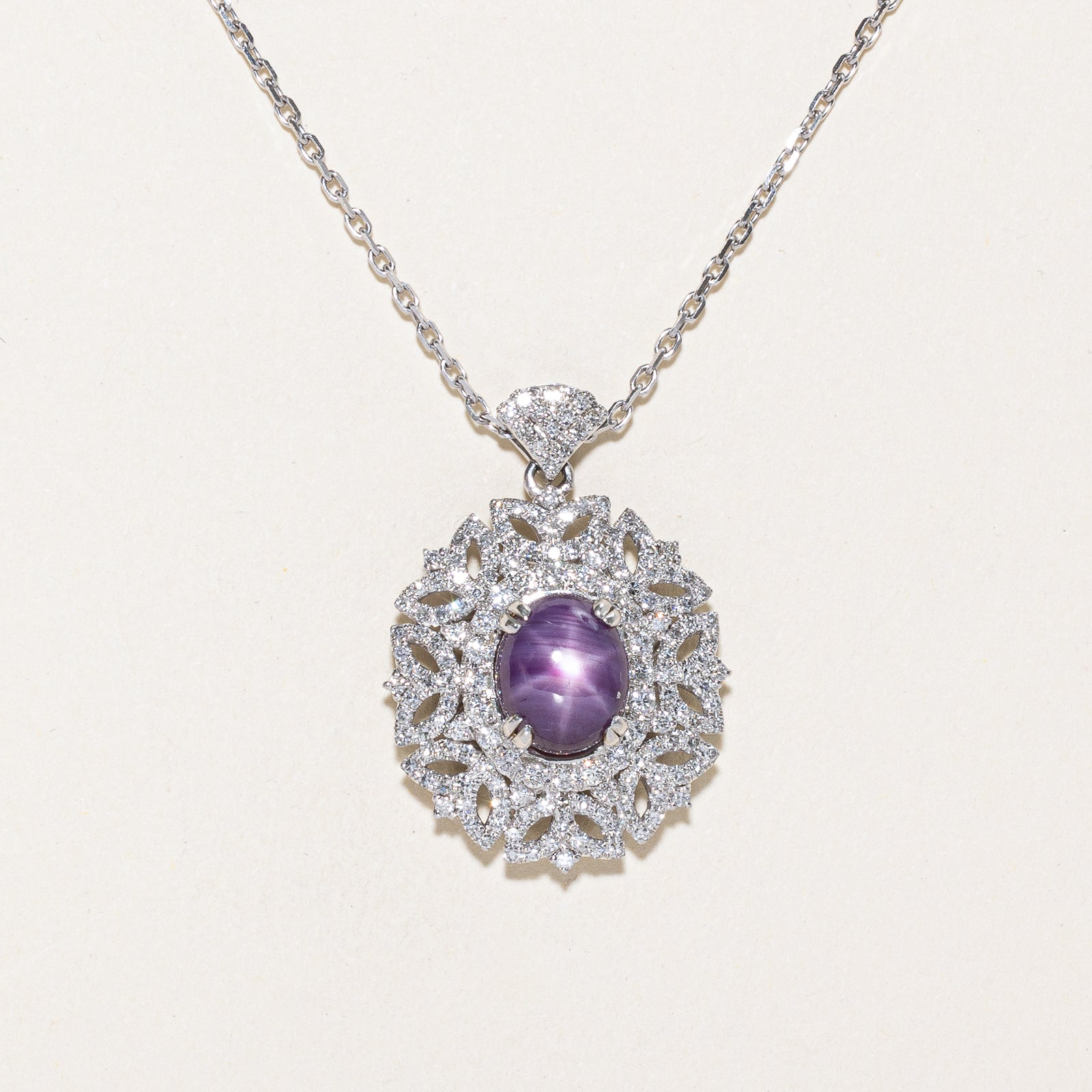 Natural GRS Certified Unheated Star Sapphire and Diamond Pendant Necklace - 4.87ct Blue Star Sapphire with 0.87ctw Diamonds - 17.5 Inch Sterling Silver Chain - Perfect for Weddings, Anniversaries & Special Occasions
