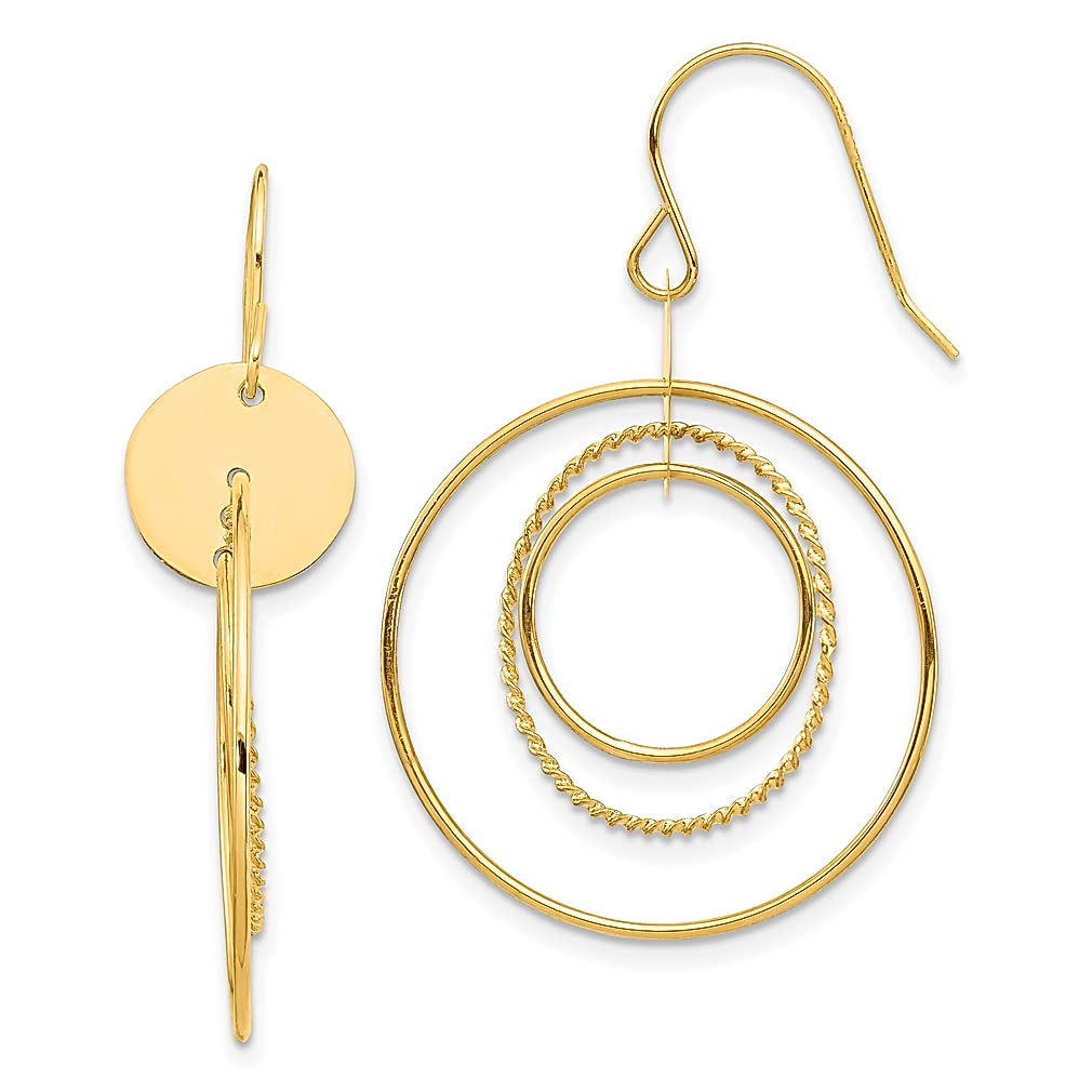 14K Yellow Gold Circle Drop Dangle Chandelier Earrings for Women - Elegant Fine Jewelry Gift for Her - Perfect for Weddings, Parties & Special Occasions