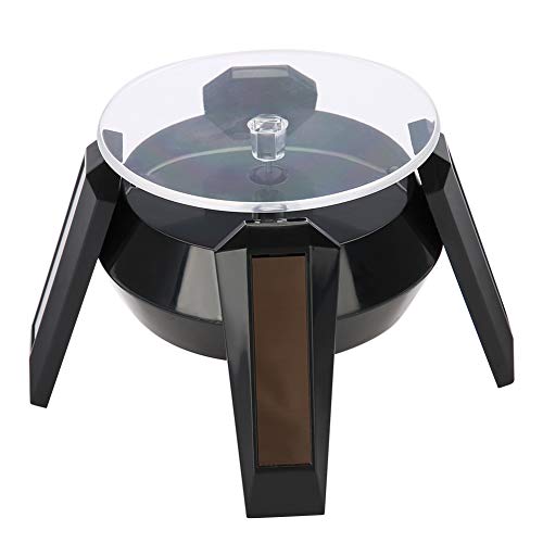 Solar Powered 360° Rotating Jewelry Display Stand with LED Lights - Black | Solar-Powered Jewelry Holder for Necklaces, Rings & Earrings | Perfect for Store Displays, Home Decor & Gift Showcases