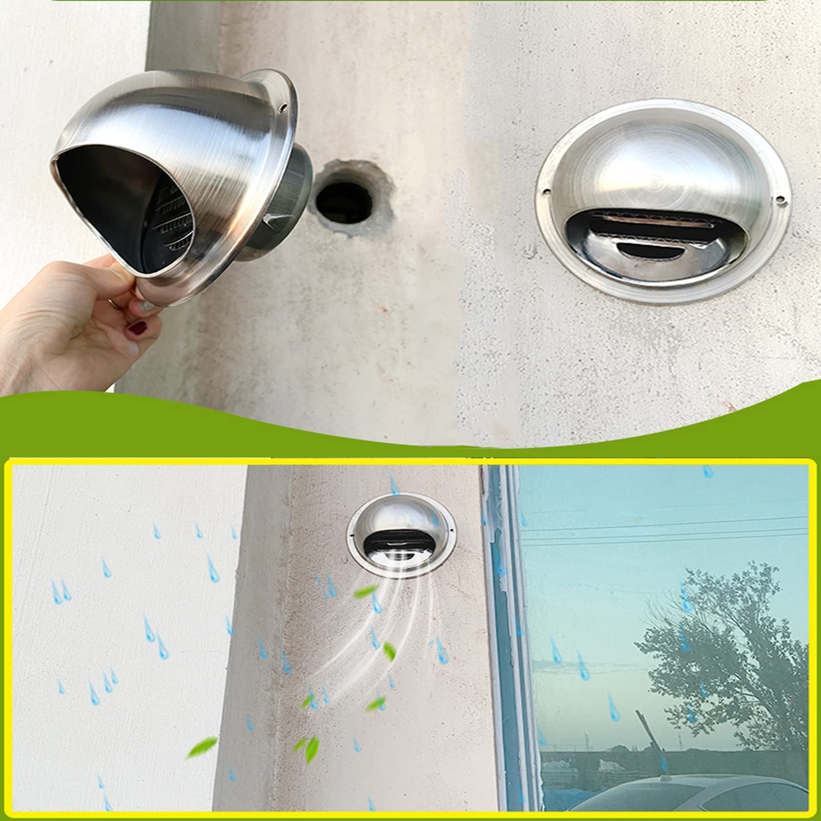 Stainless Steel Round Air Vent with Built-in Fly Screen Mesh - 70mm/2.76in Wall Vent Cap for Home Ventilation - Perfect for Living Rooms, Kitchens & Bathrooms