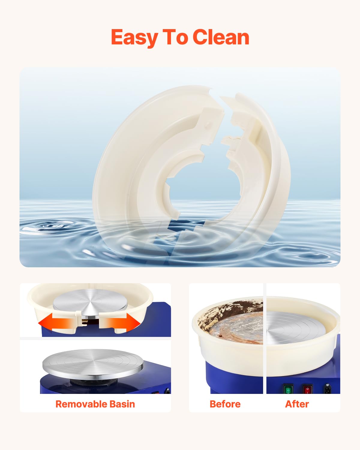 VEVOR 14 Inch Electric Pottery Wheel for Adults & Beginners - 450W Ceramic Forming Machine with 0-2 Inch Height Adjustment & 60-300 RPM Speed - Blue - Perfect for Home Studios, Art Classes & DIY Ceramic Projects
