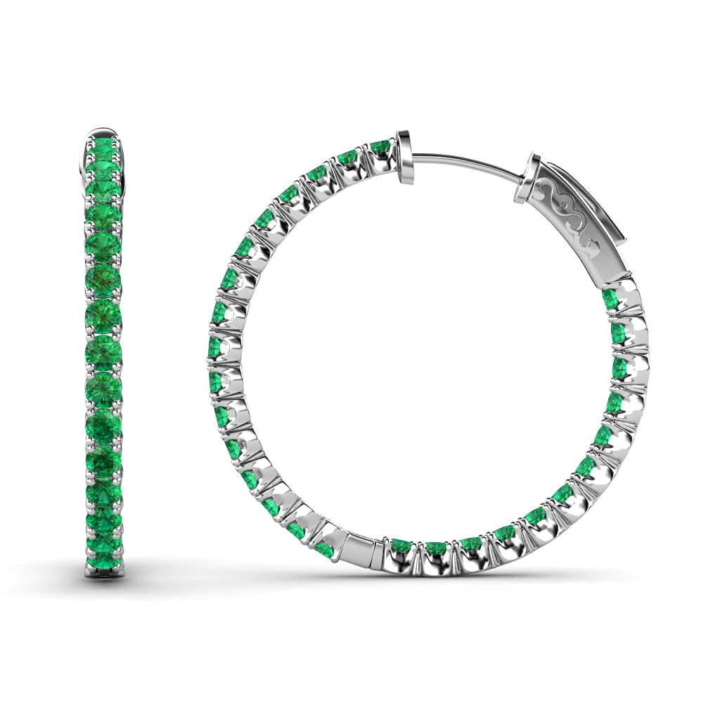 14K White Gold Emerald Inside-Out Hoop Earrings 1.50 ctw - Elegant Dangle Earrings for Women, Perfect for Weddings, Parties & Special Occasions