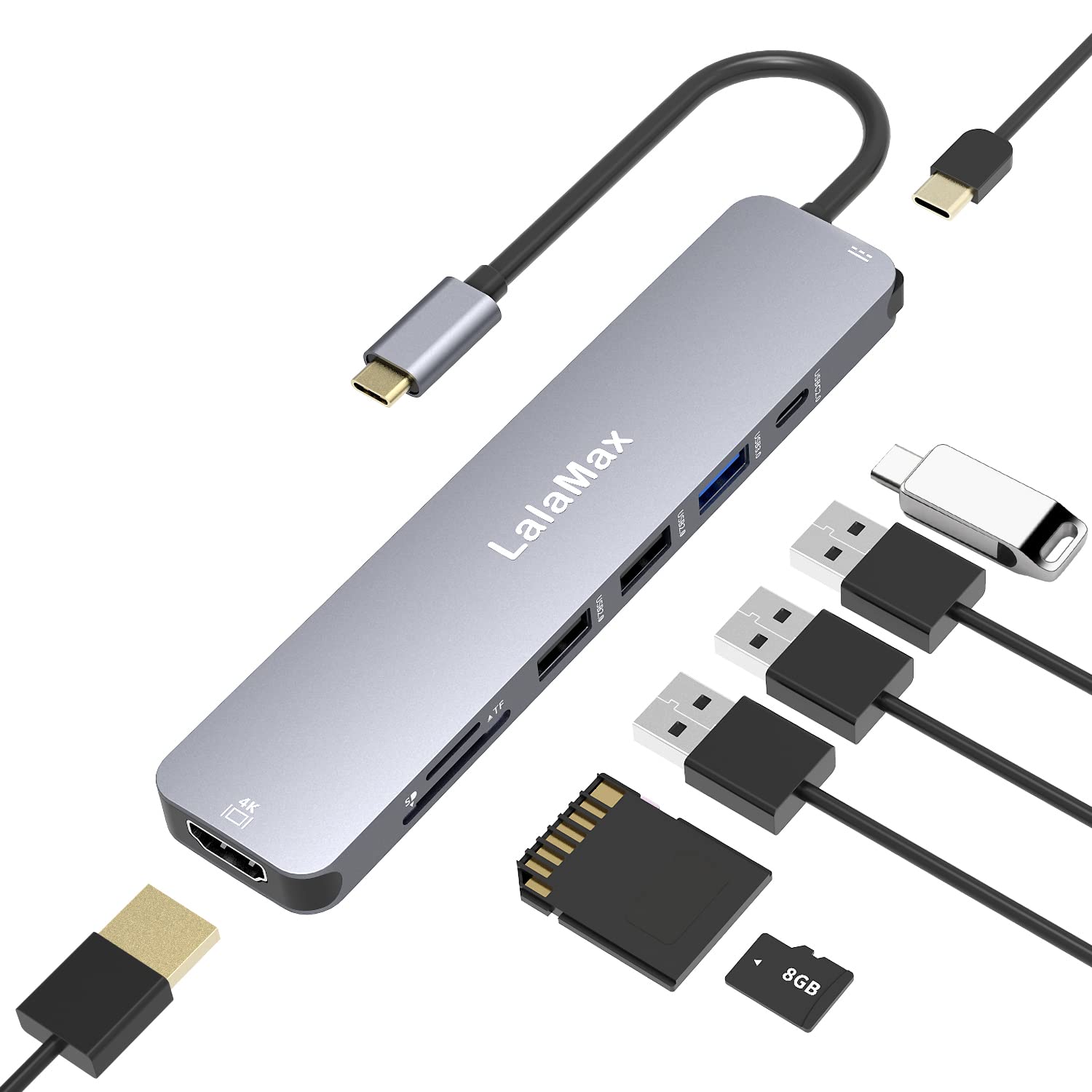 8-in-1 USB C Hub with HDMI 4K60, SD/TF Card Reader, 3 USB A Ports & PD Charging - Compatible with MacBook Pro, MacBook Air & USB-C Devices - Perfect for Home Office, Travel & Multi-Screen Workstations