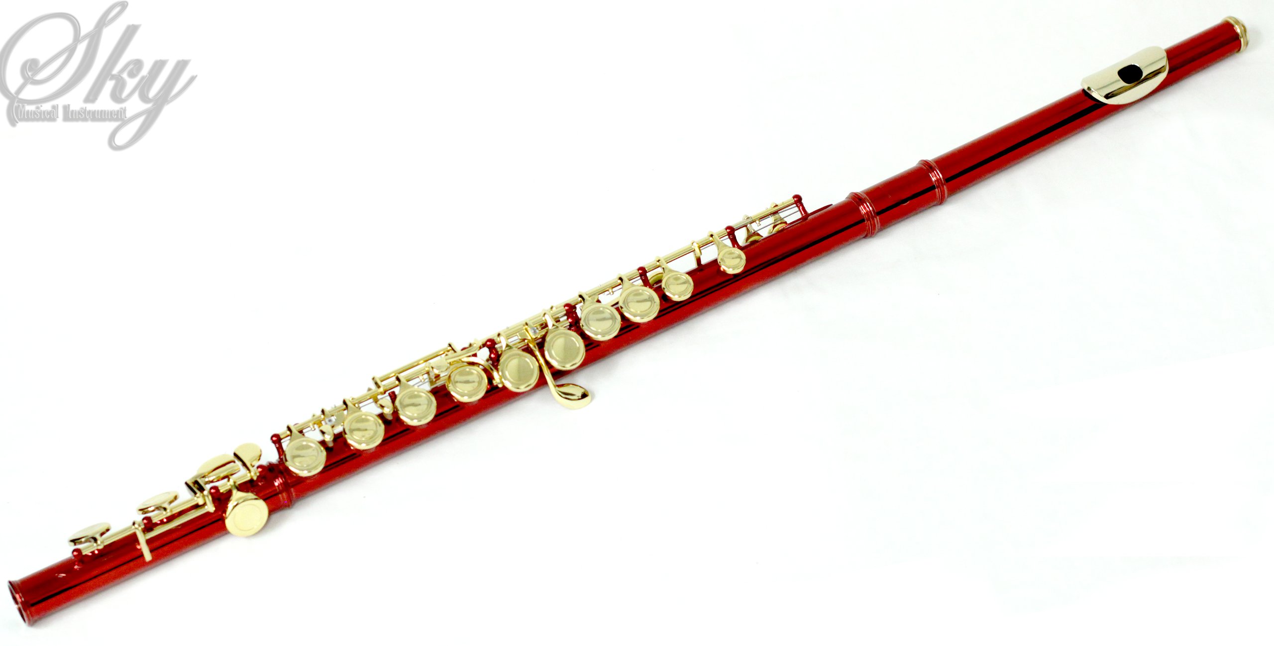 Professional Sky C Flute with Lightweight Case - Includes Cleaning Rod, Cloth, Joint Grease & Screwdriver (Red/Gold, Closed Hole) - Perfect for Beginners, Students & Performers