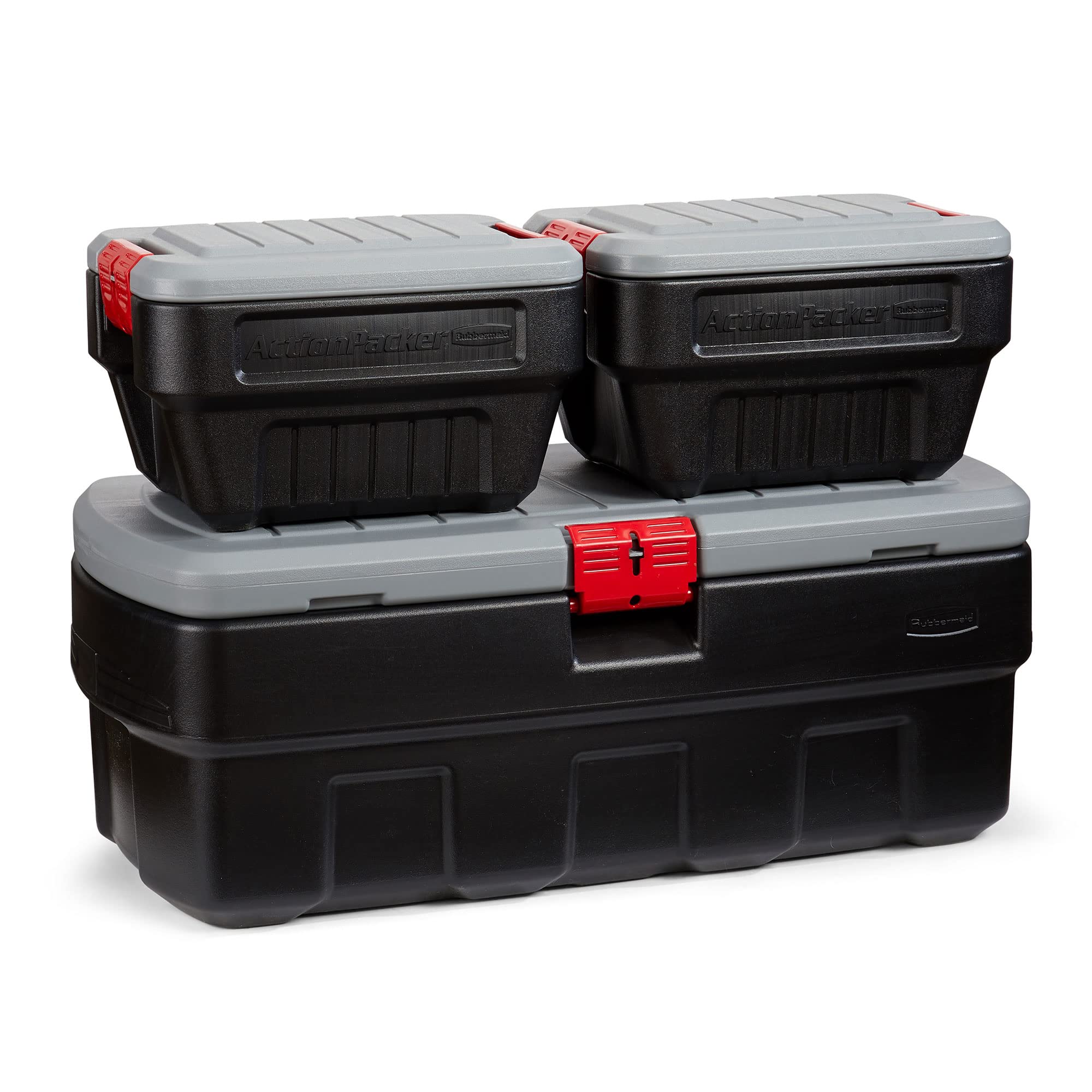 Rubbermaid ActionPacker 48 Gallon Lockable Storage Bin with 8 Gallon Nested Containers - Heavy Duty Industrial Storage Solution for Garage, Workshop & Outdoor Gear Organization
