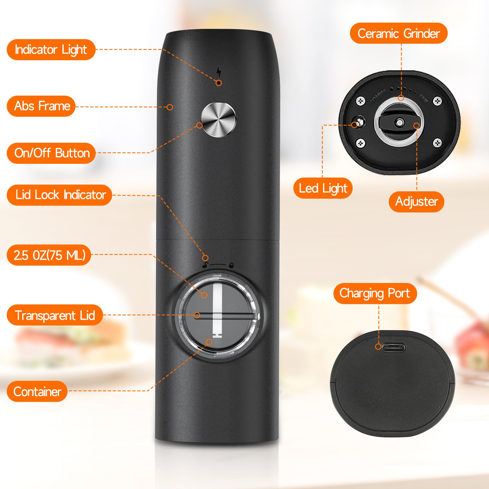Electric Salt and Pepper Grinder Set (2 Pack) - USB Rechargeable, One-Hand Operation, Adjustable Coarseness with LED Light - Perfect for Kitchen, Dining & Gifts - Automatic Spice Mill for Cooking, BBQ & Home Use