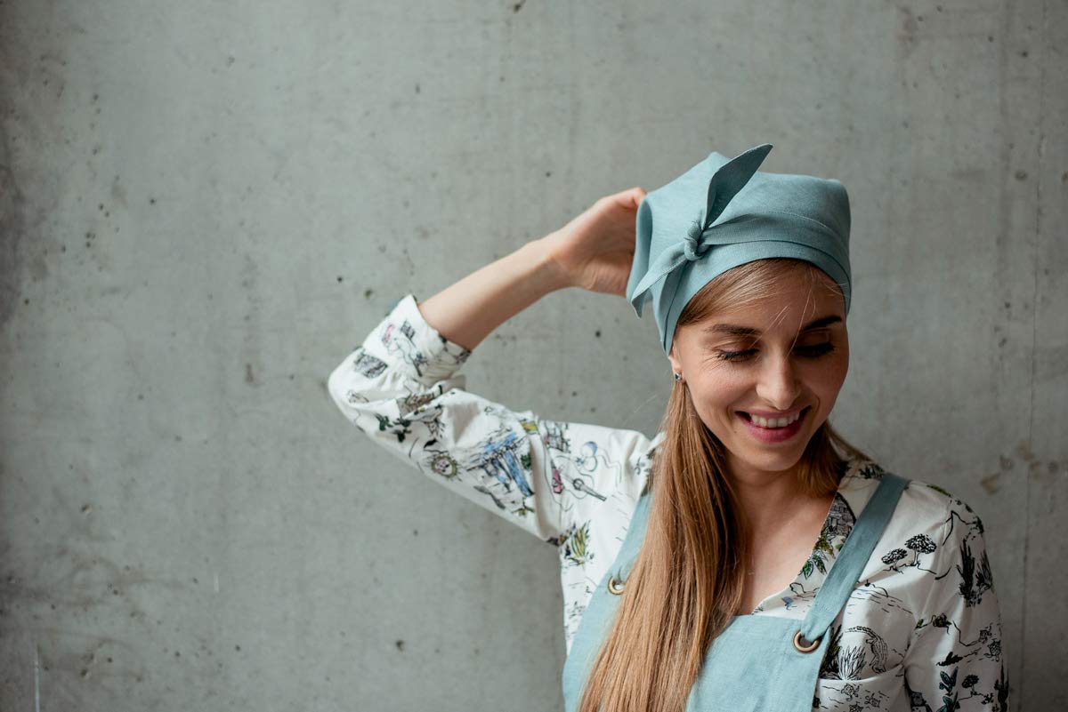 Light Blue Linen Kitchen Scarf - Soft & Breathable Headscarf, Hair Kerchief for Women - Perfect for Cooking, Hair Styling & Summer Fashion Accessory
