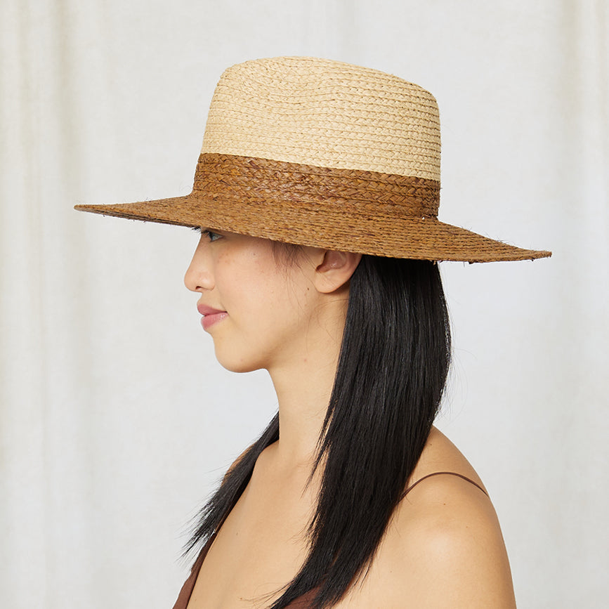Emmanuelle Raffia Packable Fedora Hat for Women - Stylish Summer Sun Hat with Wide Brim, Foldable & Travel-Friendly - Perfect for Beach, Vacation, and Outdoor Activities