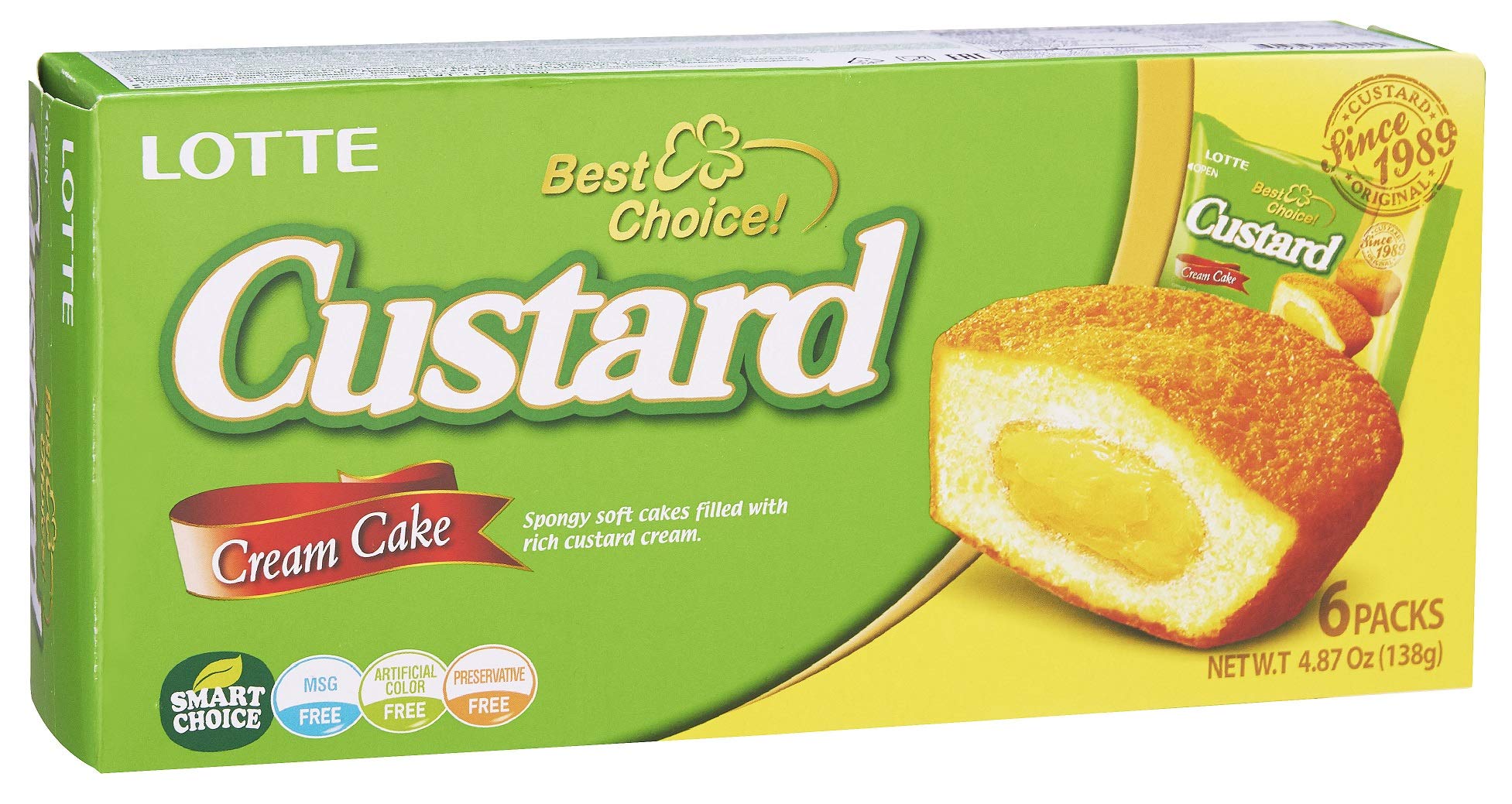 Lotte Custard Cake 12-Pack (5.08OZ Each) - Delicious Korean Snack for Office, School & Tea Time Treats