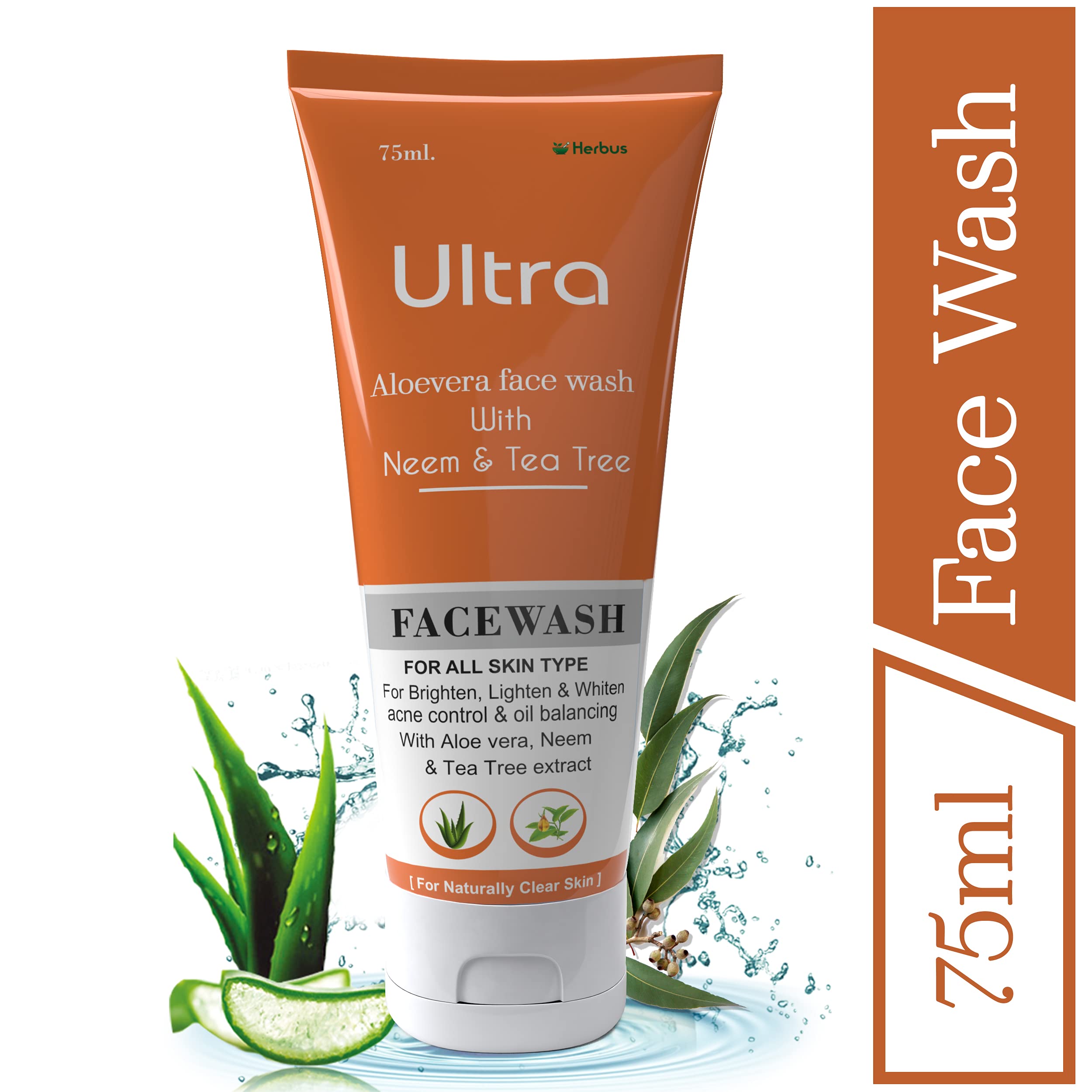 Ultra Healthcare Natural Aloe Vera, Neem & Tea Tree Extract Face Wash for Brightening, Lightening & Whitening Skin | Acne & Pimple Treatment | Oily Skin Control | Daily Cleansing for Clear & Balanced Skin