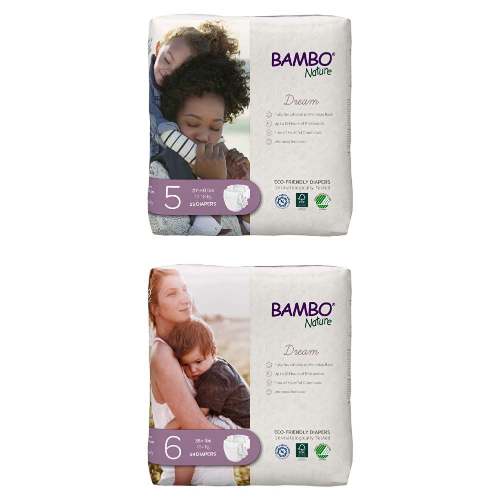 Bambo Nature Premium Eco-Friendly Baby Diapers - Hypoallergenic, Ultra Absorbent, Size 5 (150 Count) & Size 6 (144 Count) - Perfect for Overnight Protection & Sensitive Skin - Ideal for Active Babies & Eco-Conscious Parents