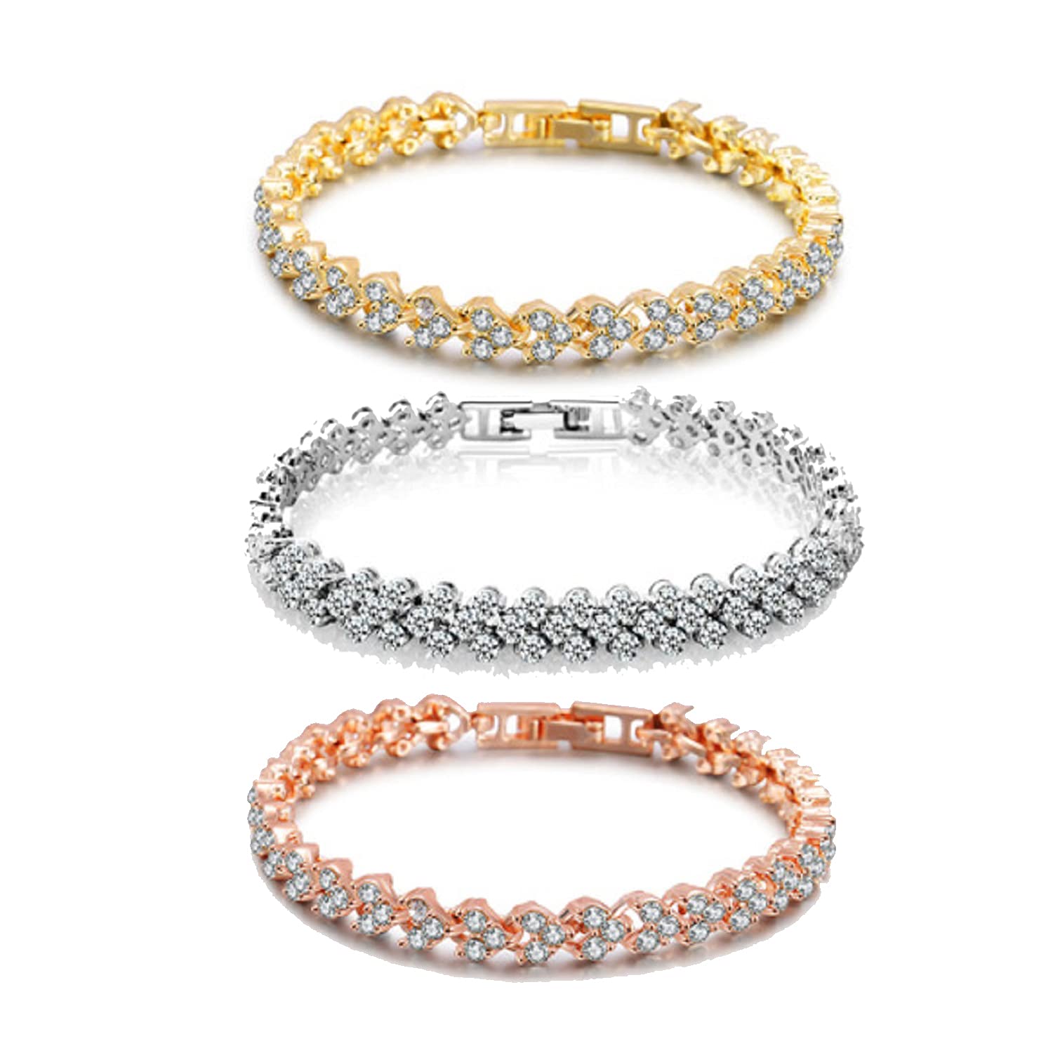 VARWANEO 3-Piece Women's Crystal Diamond Bangle Set - Elegant Rhinestone Charm Bracelets, Roman Style Fashion Jewelry for Women, Perfect Gift for Birthday, Anniversary & Special Occasions | Great for Parties, Weddings & Date Nights