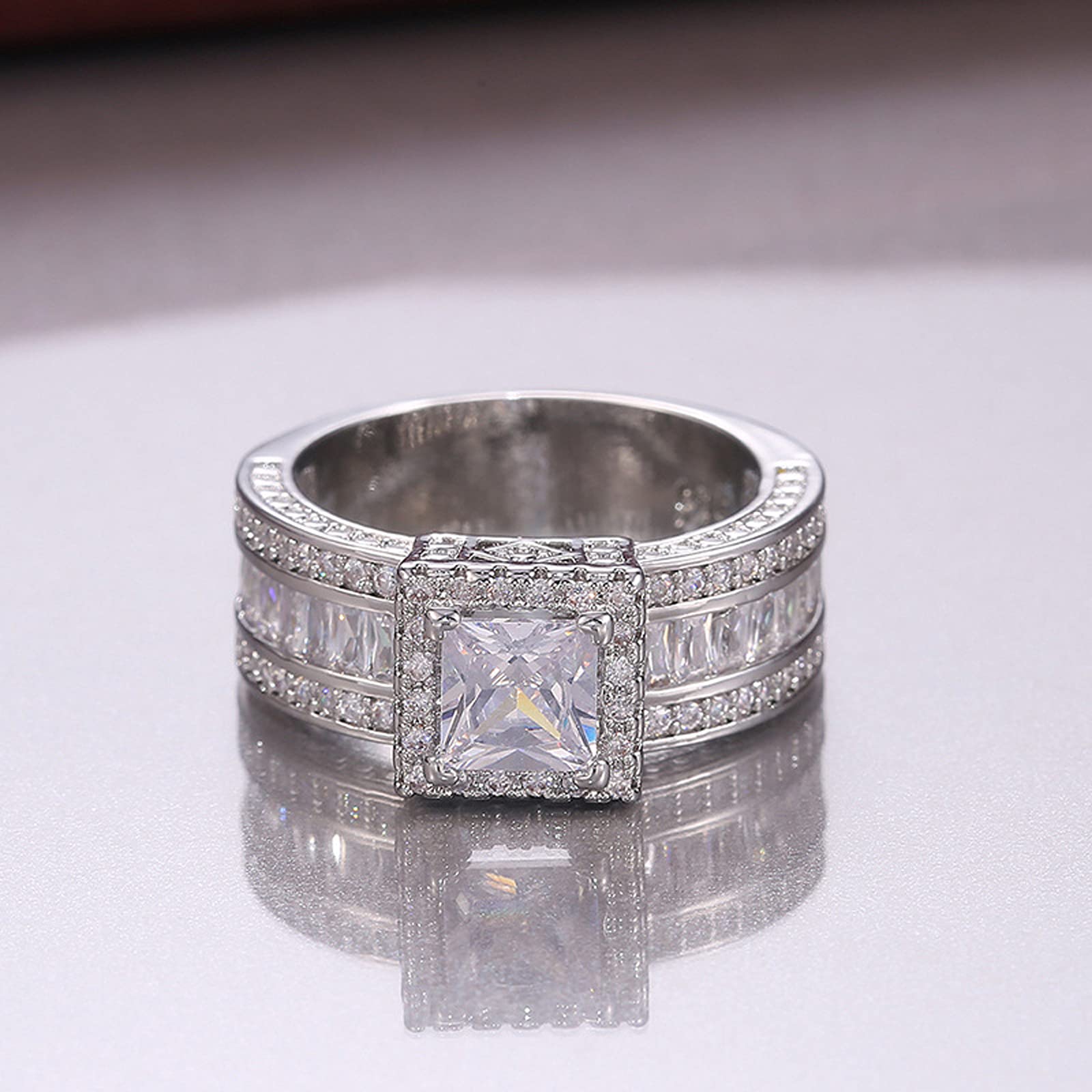 925 Sterling Silver Shiny Full Diamond Gemstone Ring with Cubic Zirconia - Multi Row Eternity Wedding Band for Women (Size 10) - Perfect for Engagement, Anniversary & Special Occasions