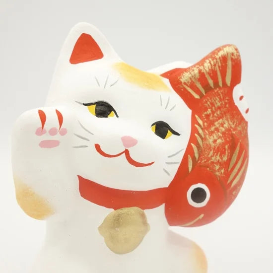 Nagahama Doll Japanese Maneki Neko (Beckoning Cat) White Lucky Cat Figure - Authentic Japanese Good Luck Charm for Home & Office Decor