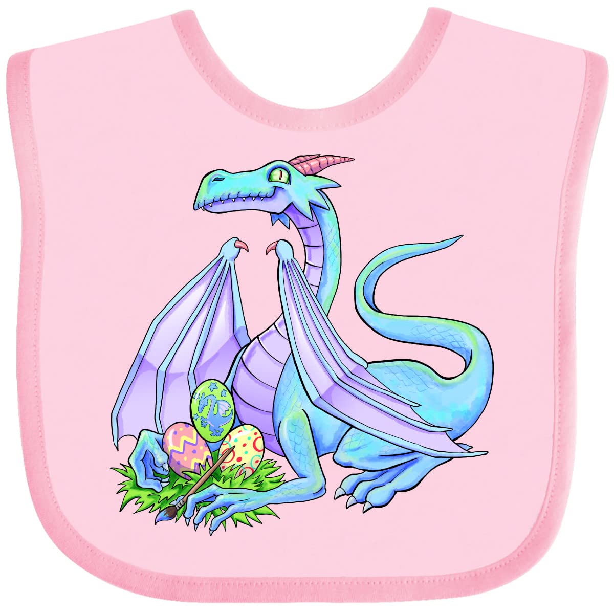 Inktastic Blue Easter Dragon with Painted Eggs Baby Bib - Soft Cotton Drool Bib for Infants & Toddlers - Perfect for Easter Celebrations, Baby Showers, and Holiday Photo Shoots