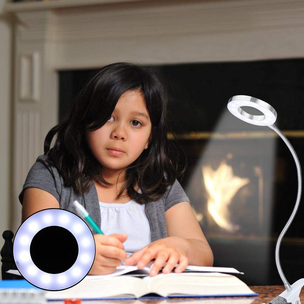 USB Rechargeable LED Desk Lamp - Adjustable Brightness Clip Light for Reading, Makeup, Manicure, Eyebrow & Eyelash Extensions | Perfect for Salon, Home Office & Watch Repair (2 Light Modes)