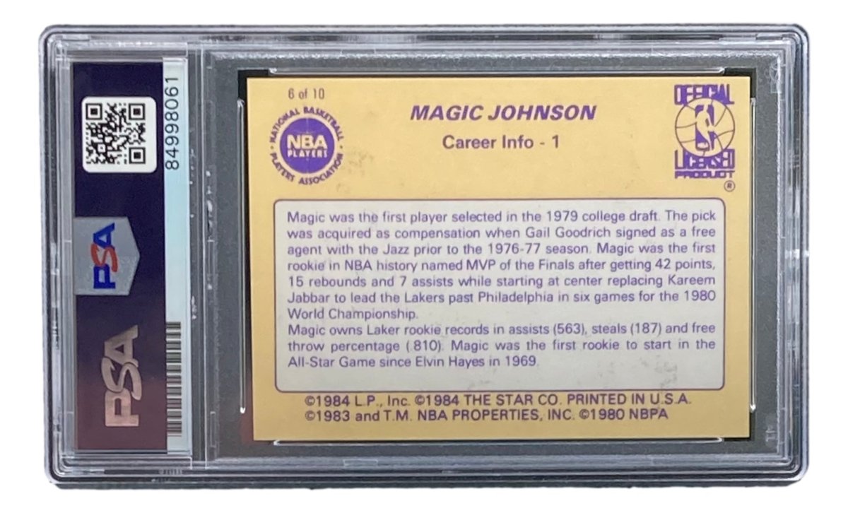 Magic Johnson Signed 1986 LA Lakers Star #6 Trading Card - PSA/DNA Certified Gem MT 10 - Perfect for NBA Memorabilia Collectors & Lakers Fans Display