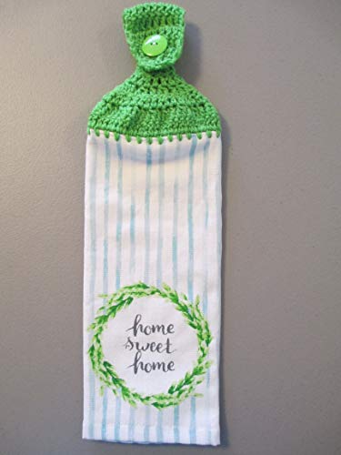 Handmade Crochet Kitchen Towel - 'Home Sweet Home' Design with Spring Green Yarn | Perfect for Farmhouse Decor, Cozy Kitchen & Thoughtful Housewarming Gifts