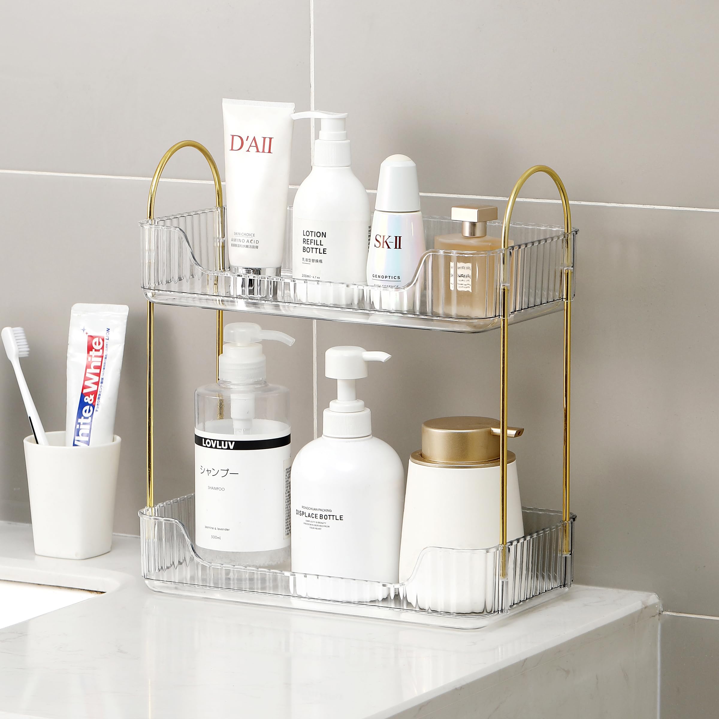 2-Tier White Bathroom Counter Organizer Shelf - Skincare & Makeup Holder for Cosmetics, Perfume, Lipstick - Perfect for Dresser, Vanity & Bathroom Countertop Storage