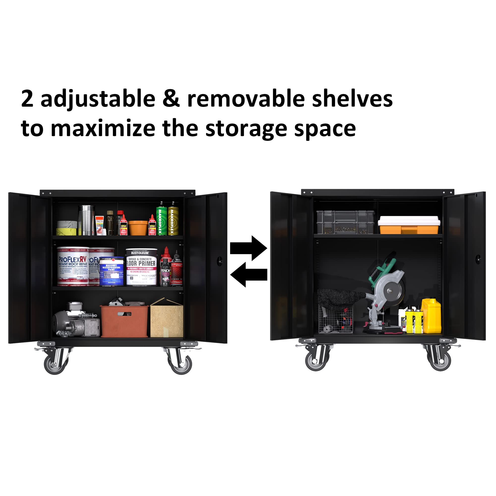 Lockable Steel File Cabinet with Adjustable Shelves & Wheels - Secure Storage Organizer for Home, Office, School & Garage - Heavy Duty Black Filing Cabinet for Documents, Supplies & Tools