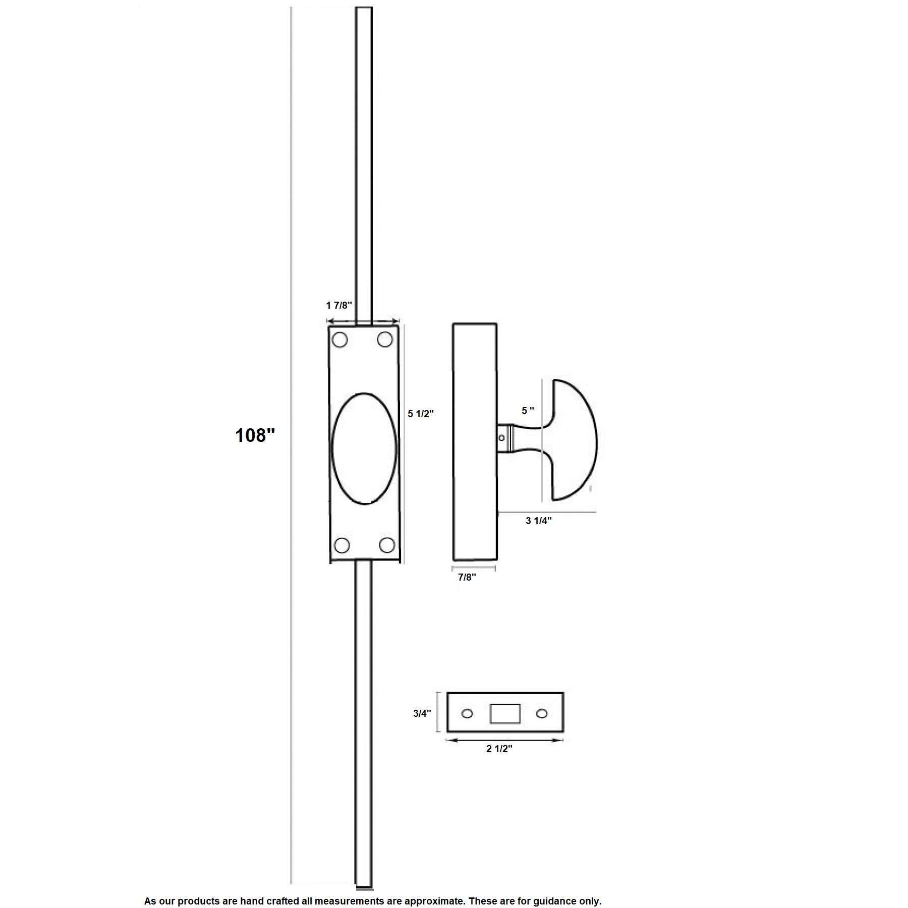 9 Feet Iron Lever Style Door Cremone Bolt - Black Powder Coat Finish - Right Hand Configuration - Secure Sliding Doors, Patio Gates & Barn Entries
