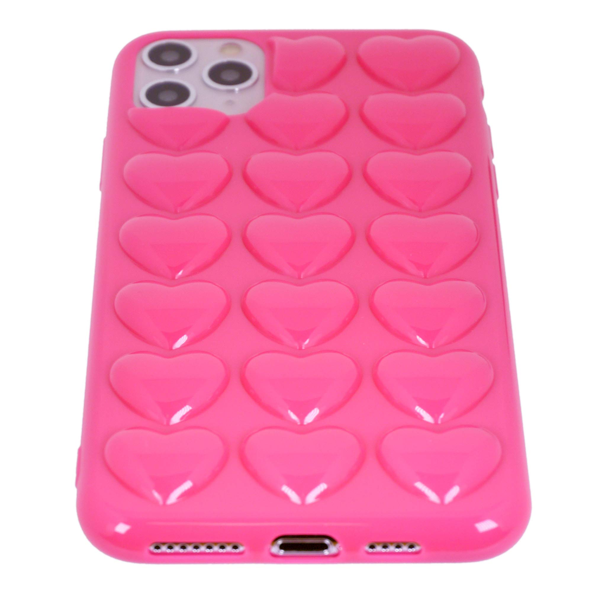 Cute 3D Pop Bubble Heart Kawaii Gel Phone Case for iPhone 11 Pro Max (6.5 Inch) - Hot Pink, Girly Protective Cover for Women | Perfect for Everyday Use, Gift Giving & Fashion Accessories