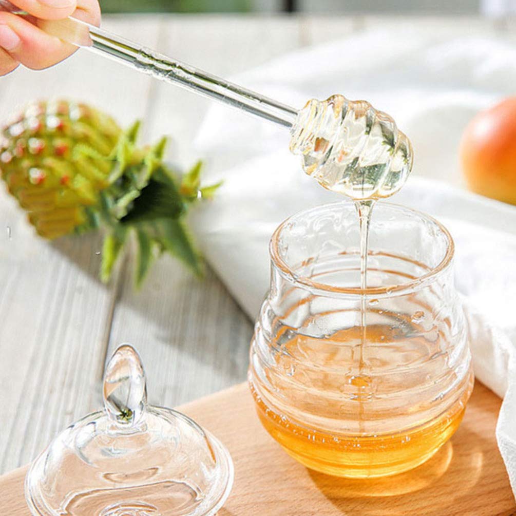 DOITOOL 1 Set Plastic Honey Dispenser with Dipper - BPA-Free Syrup Pot, Sugar Jar & Kitchen Container for Honey, Maple Syrup, Oil & Sauces - Perfect for Coffee Bars, Bakeries & Home Kitchens