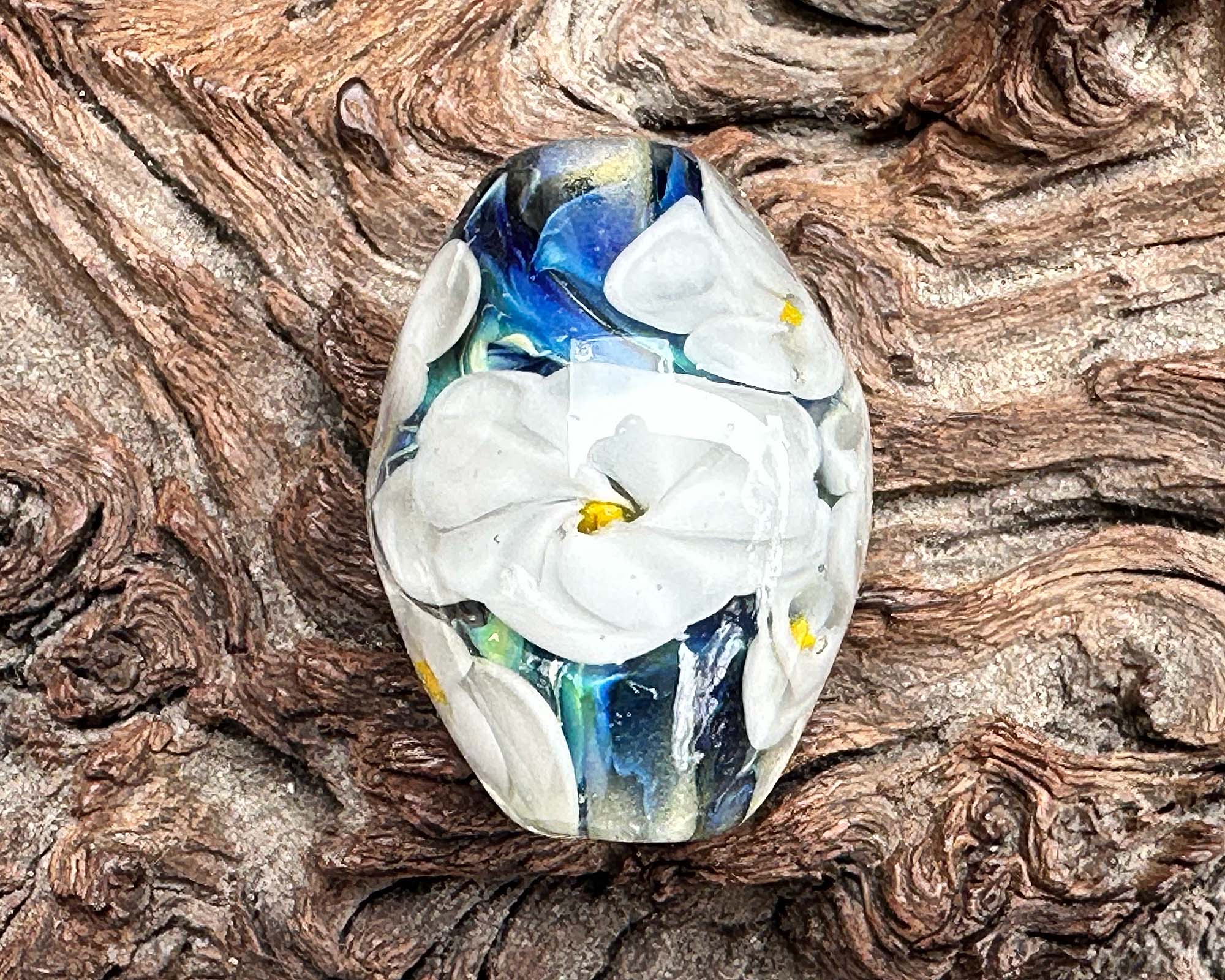 Handmade White Floral Lampwork Glass Focal Bead - SRA Certified Artisan Jewelry Component for Necklaces, Bracelets & DIY Crafting