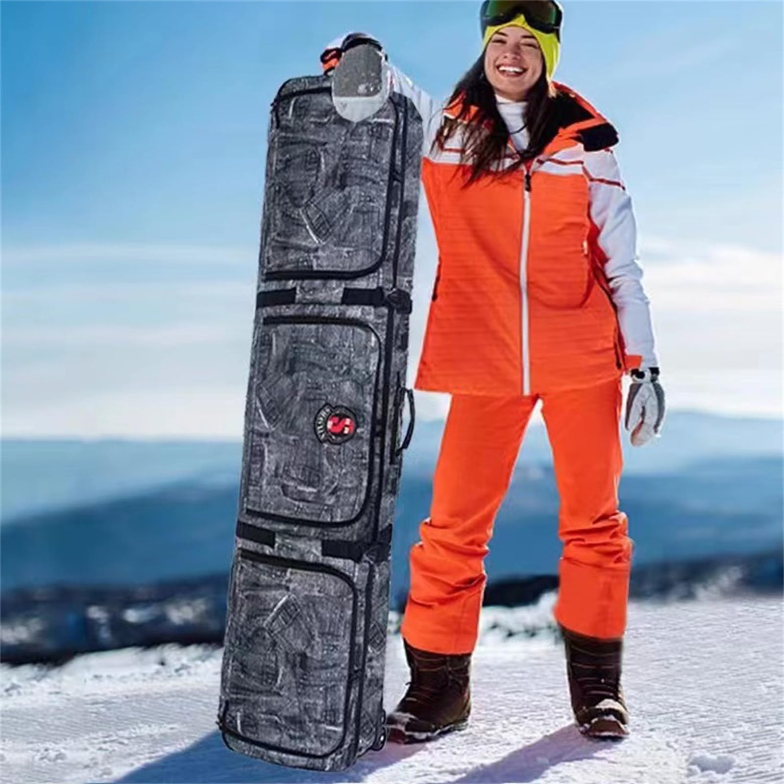 **Premium Padded Snowboard Bag with Wheels - Double Rolling Ski Travel Bag for Single Snowboard, Boots, Helmet & Clothes - Foldable & Durable for Air Travel & Winter Sports**    *Perfect for Air Travel, Ski Trips, Snowboarding Vacations & Gear Protection*