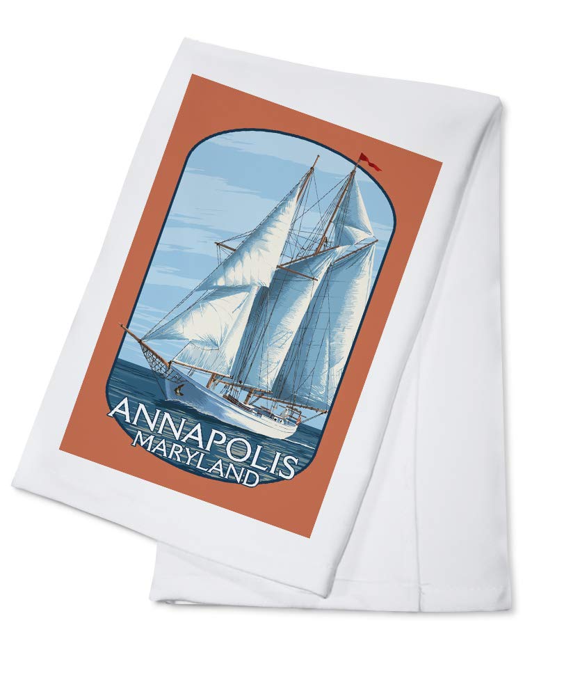 Annapolis Maryland Schooner Sailboat Scene Cotton Tea Towel - 100% Cotton Decorative Hand Towel for Kitchen, Bathroom & Home Decor - Perfect for Dish Drying, Gift Giving & Coastal Themed Decor
