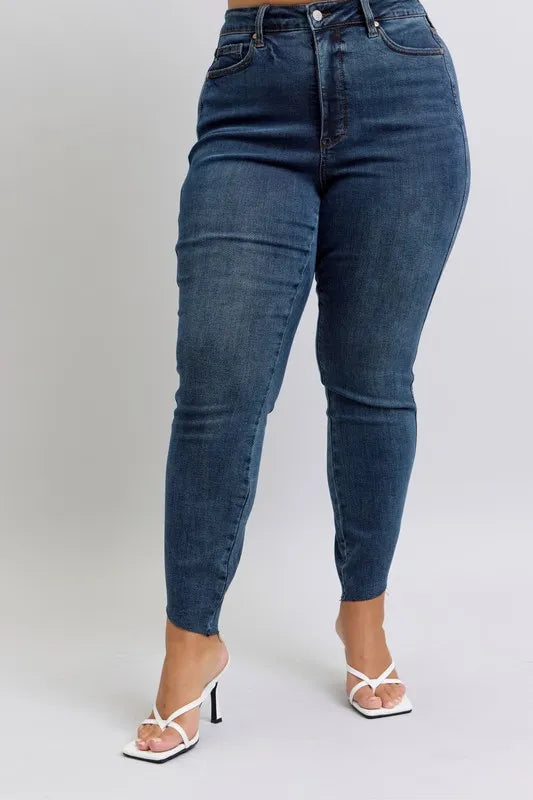 Judy Blue High Waist Tummy Control Skinny Jeans for Women - Plus Size Denim Pants with Step Hem Detail | Perfect for Casual Wear, Office Outfits & Date Nights