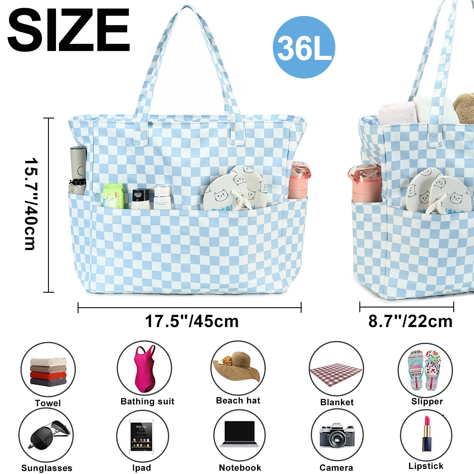 Waterproof Beach Tote Bag for Women - Extra Large Gym & Travel Carry On with Wet Compartment - Perfect for Pool, Beach Vacation & Weekender Trips