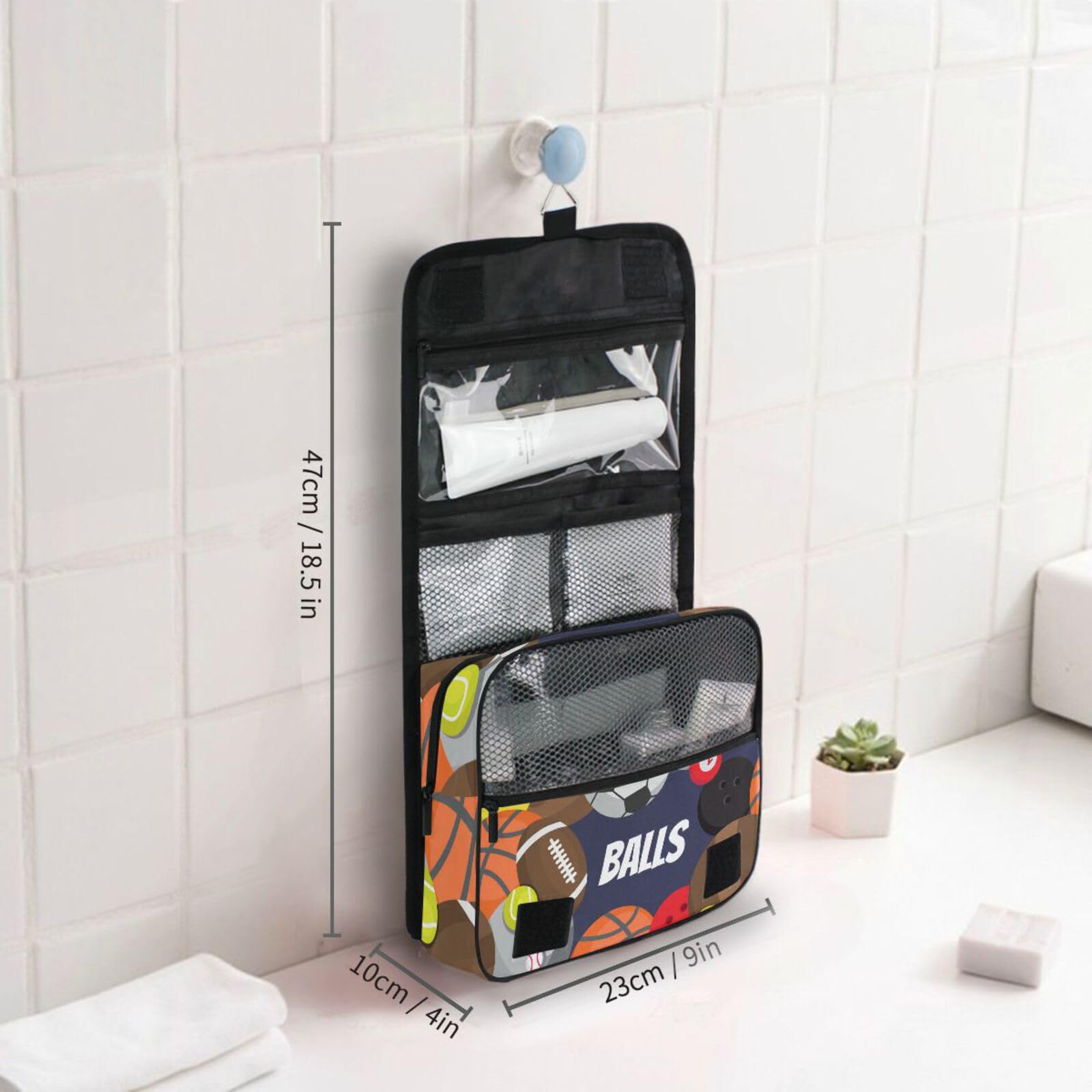 CiCily Hanging Toiletry Bag - Waterproof Sports Travel Cosmetic Organizer with Sturdy Hook for Soccer, Football, Volleyball, Basketball | Perfect for Gym, Camping & Travel | Men & Women