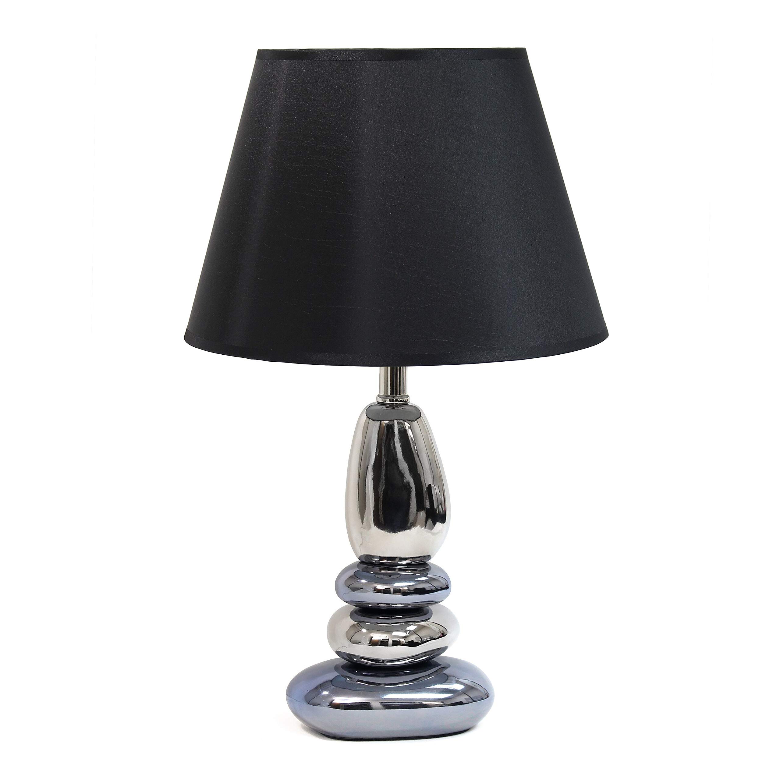 Modern Ceramic Table Lamp with Stacked Chrome & Metallic Blue Stones - Contemporary Home Decor for Living Room, Bedroom or Office Lighting
